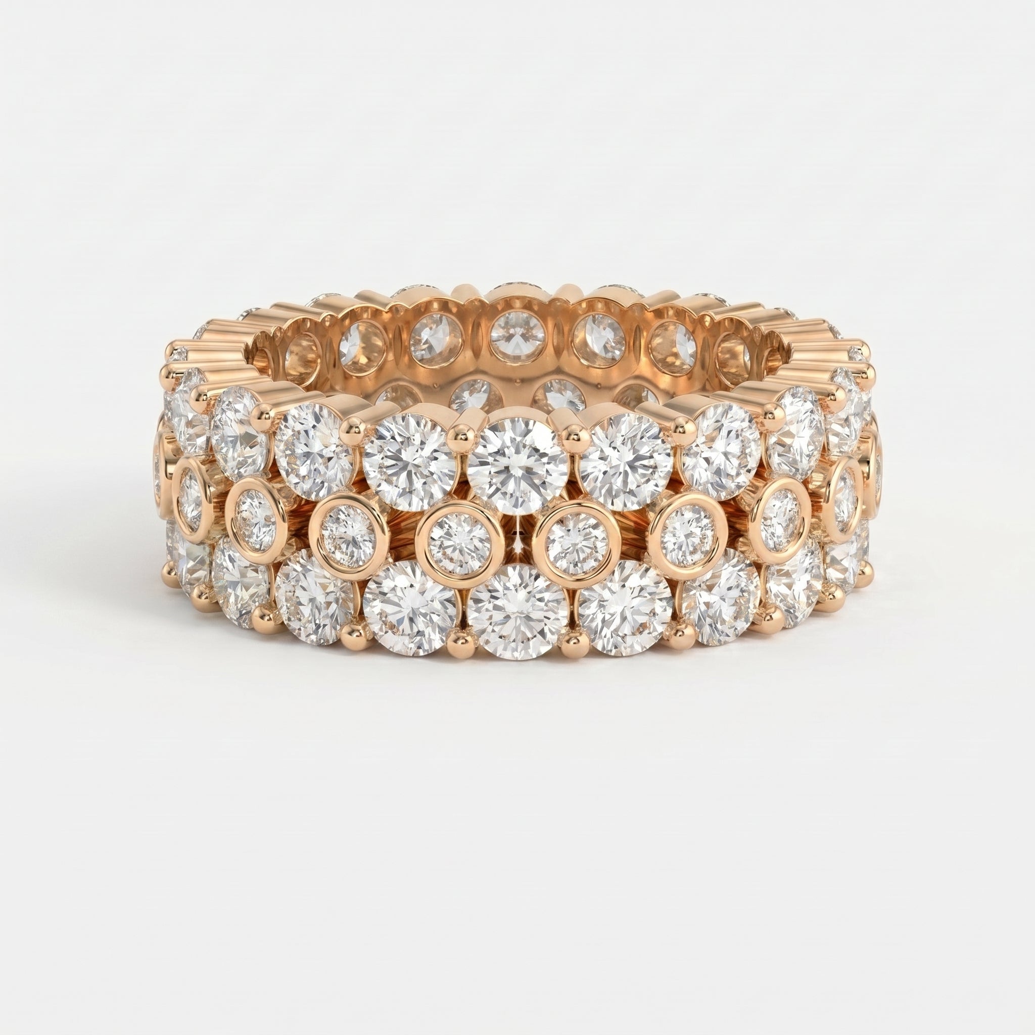 Wide Multi Row Round Brilliant Cut Diamond Band