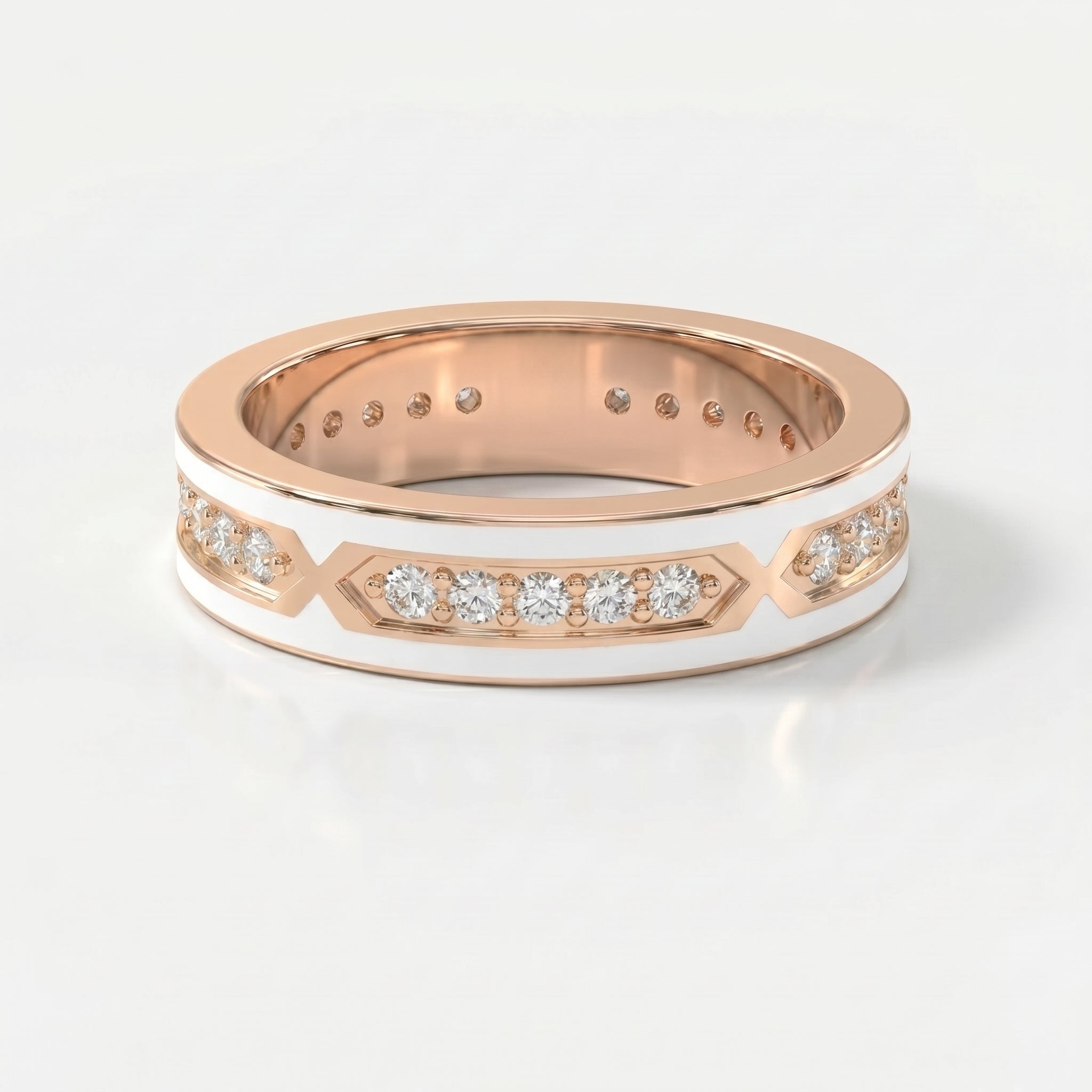 Round Diamond With White Enamel Band