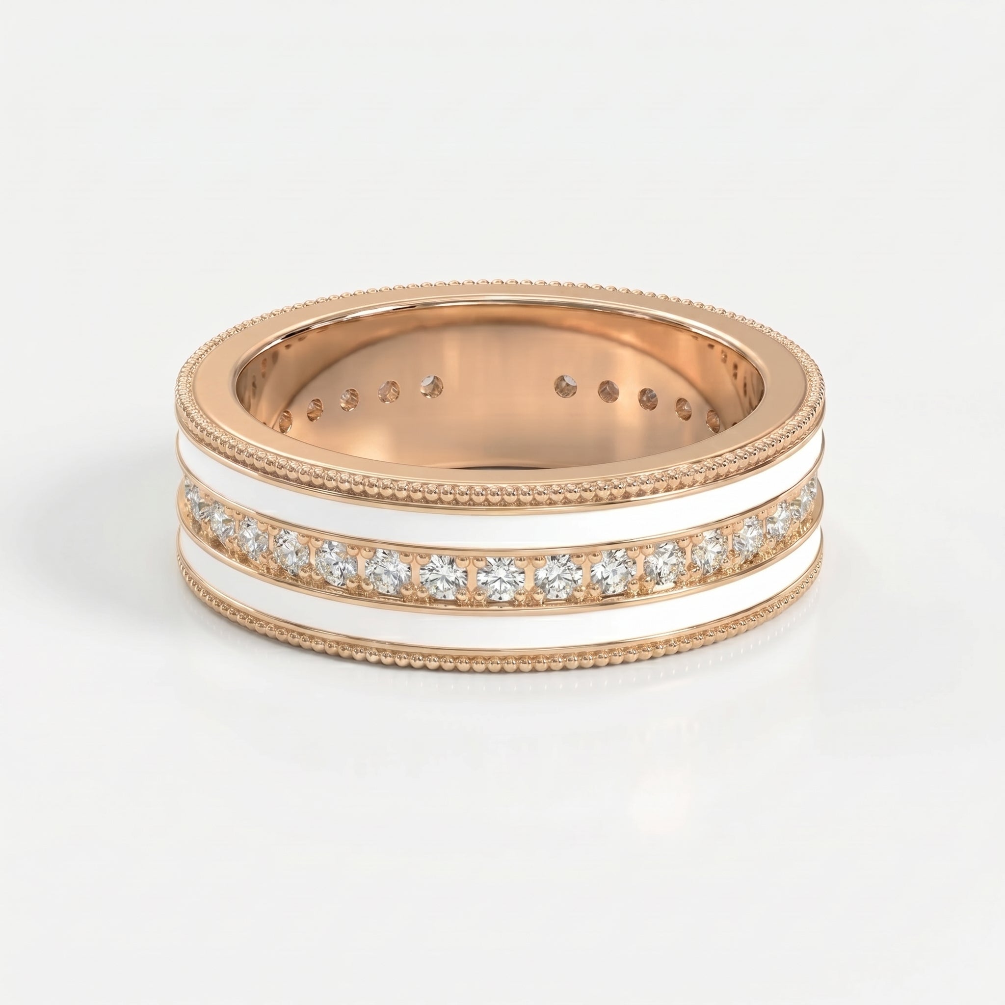 Half Carat Round Diamond With White Enamel Band