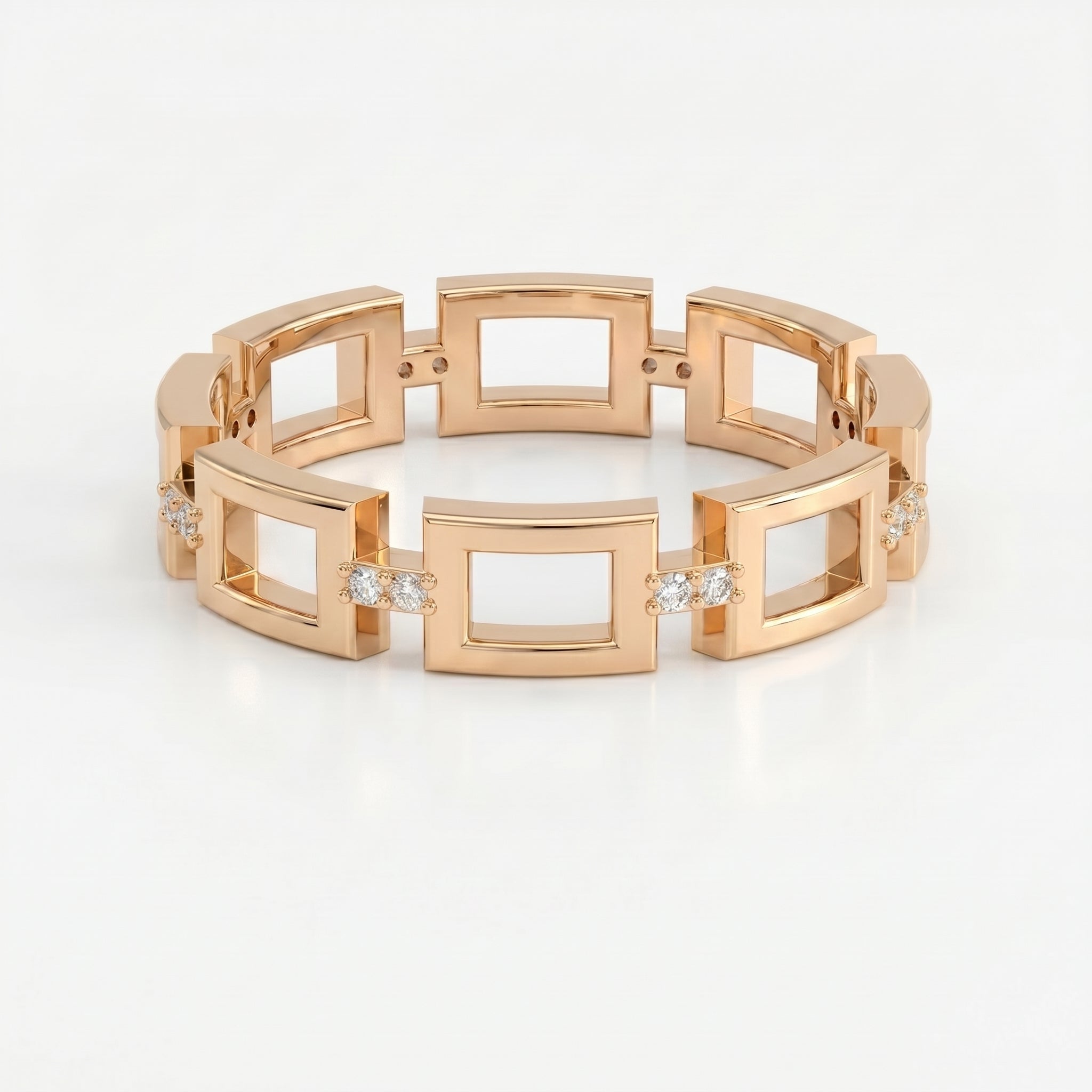 Square Link Dainty Round Diamond Wedding Band