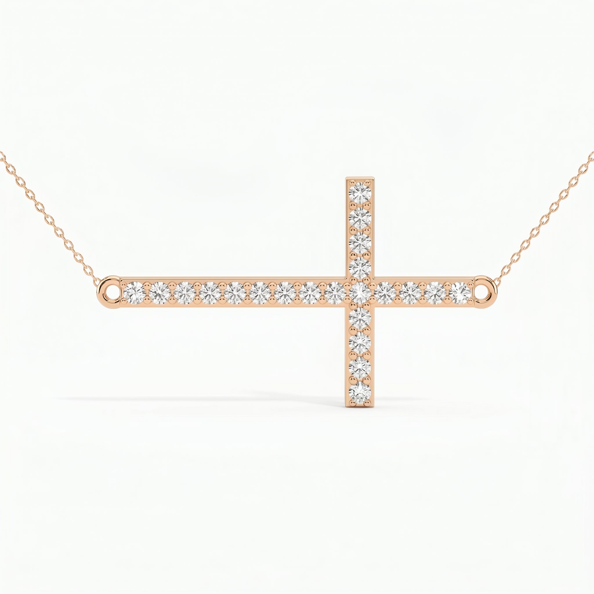 Side Way Cross Round Diamond Necklace