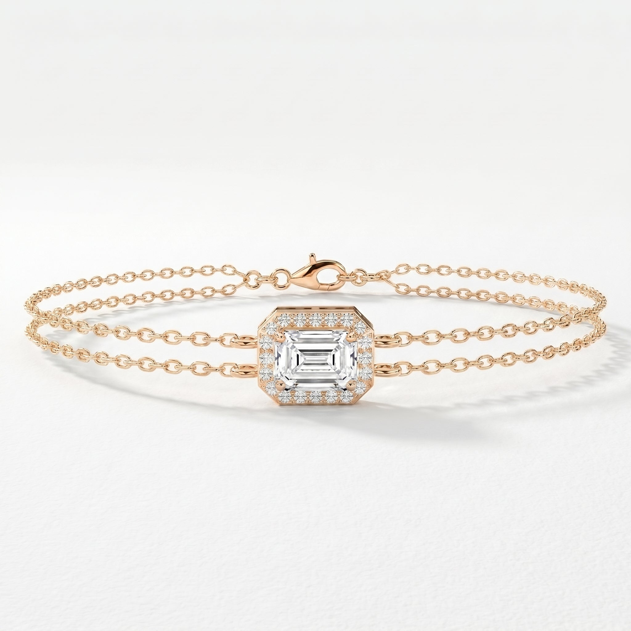 Emerald Diamond Halo Chain Bracelet