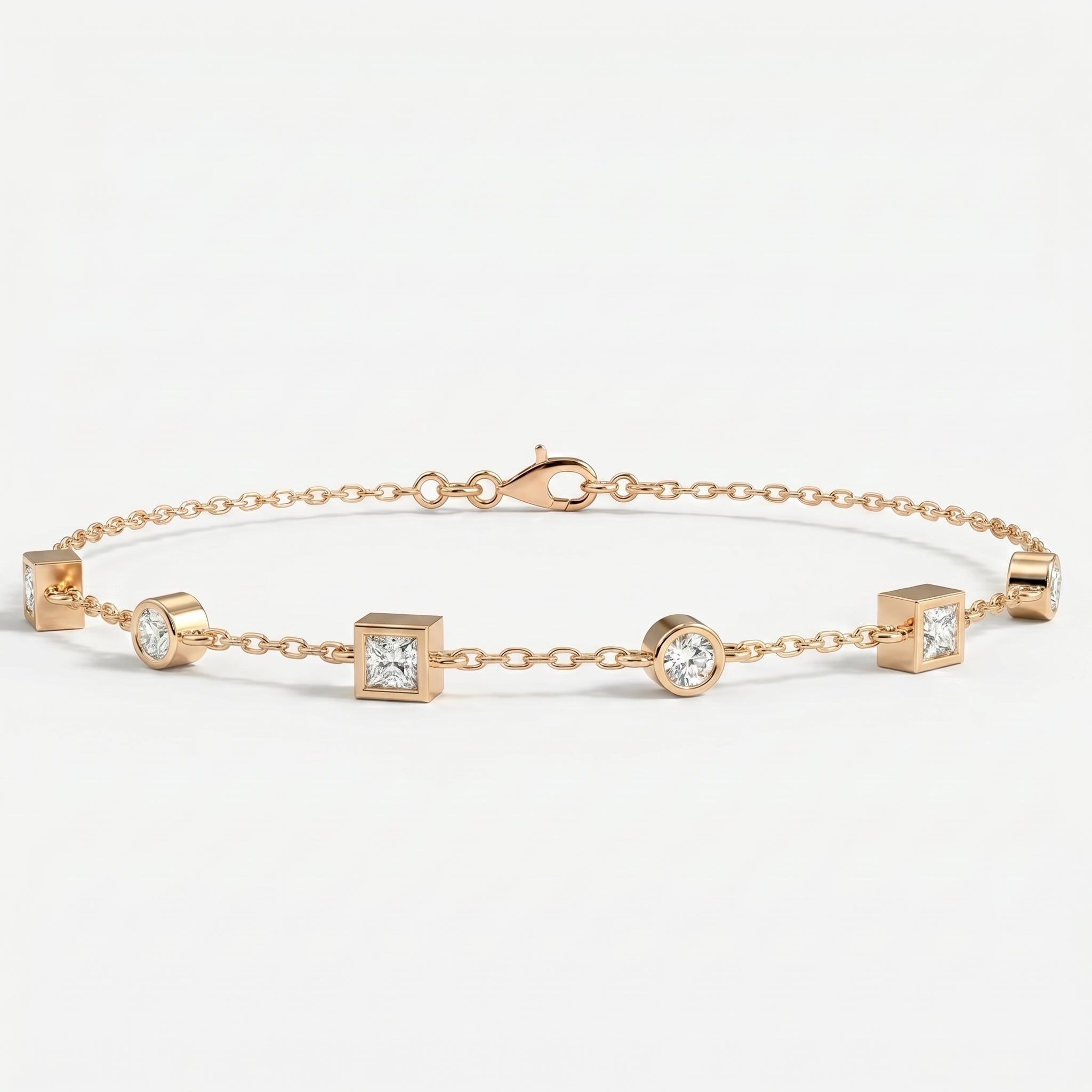 Alternating Bezel Set Diamond Chain Bracelet