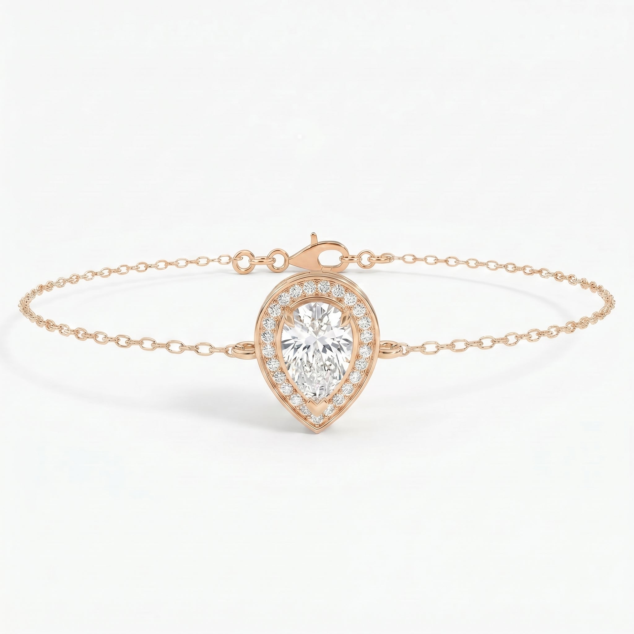 Pear Shape Diamond Halo Teardrop Design Chain Bracelet