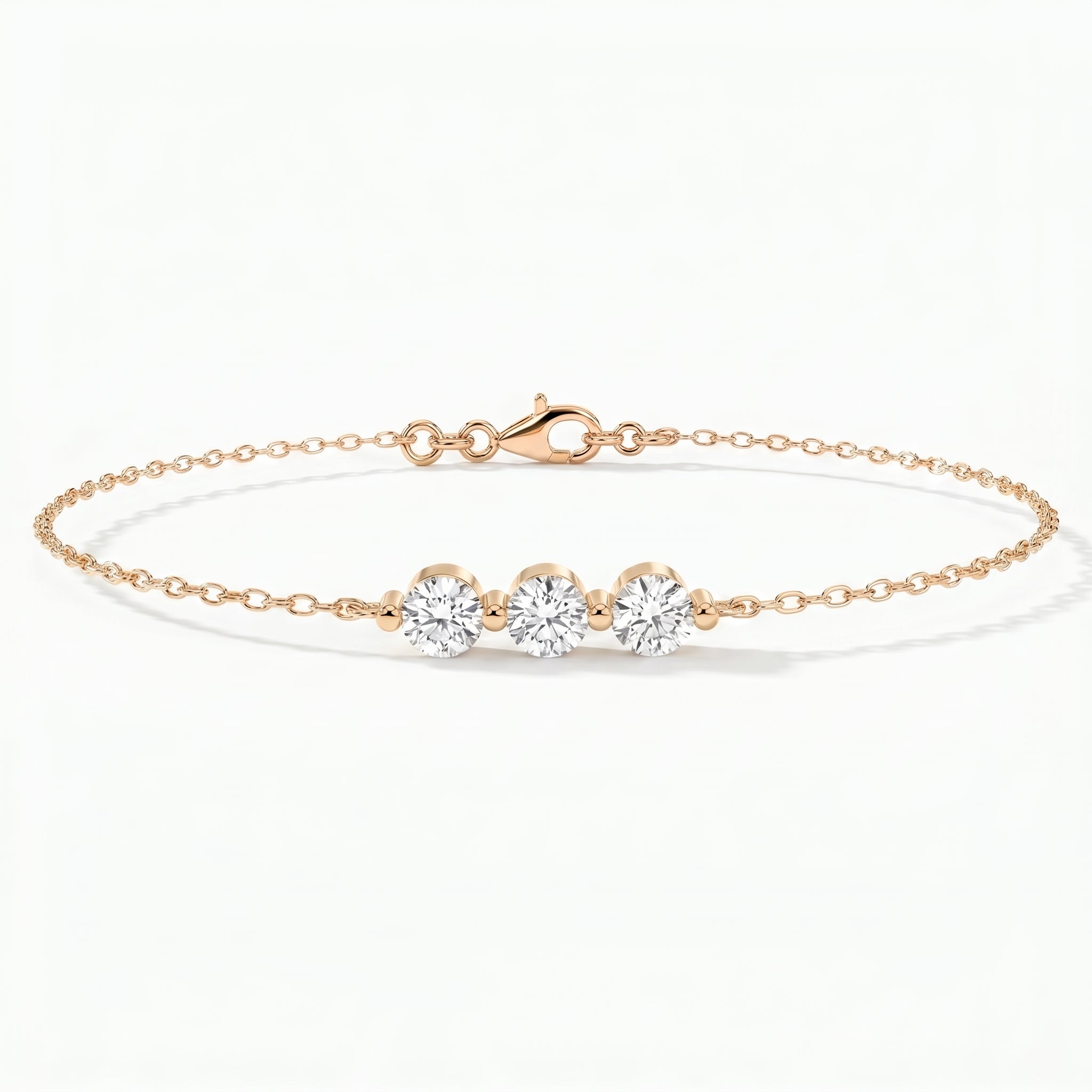 Trinity Bezel Set Round Diamond Chain Bracelet