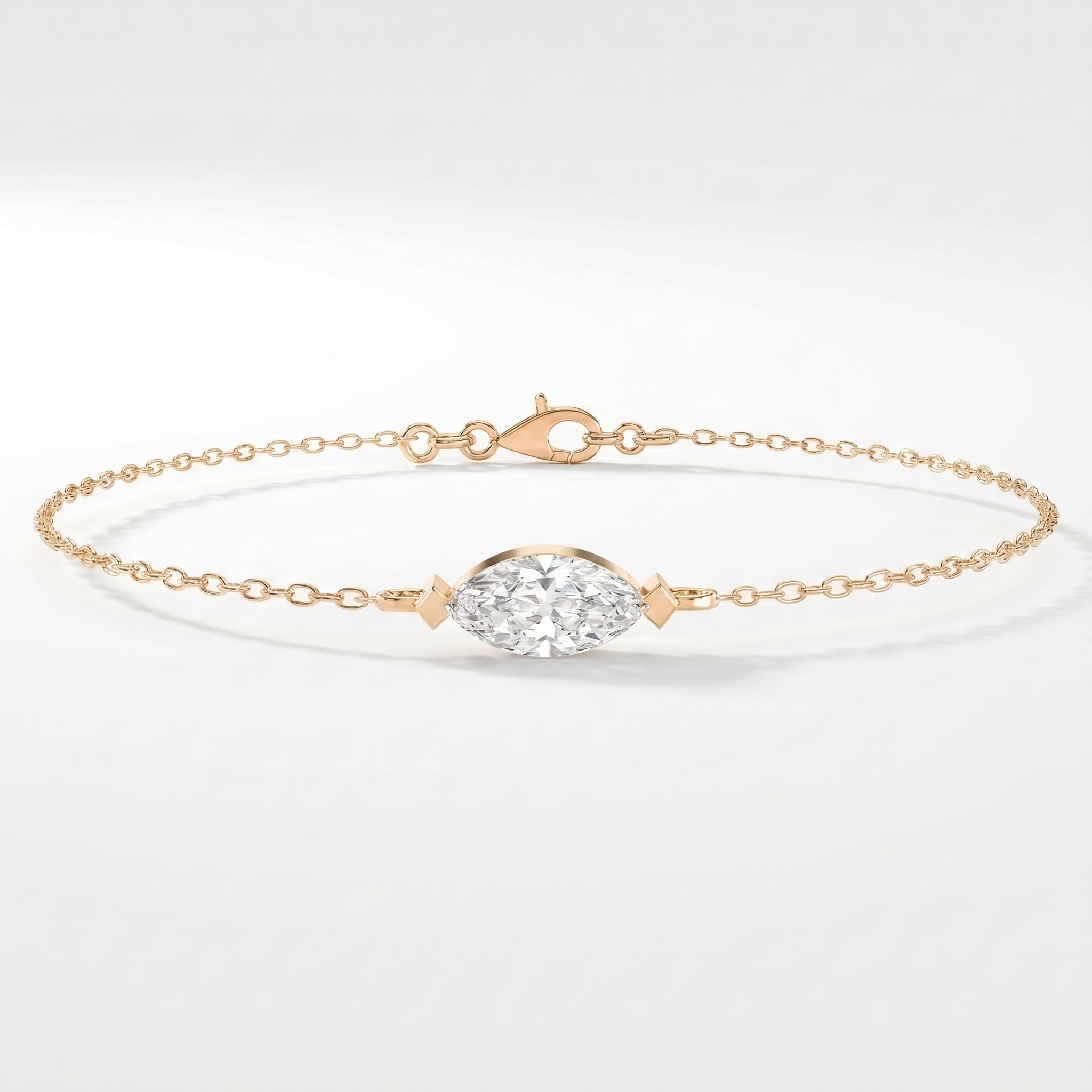 Elegant Marquise Diamond Solitaire Chain Bracelet