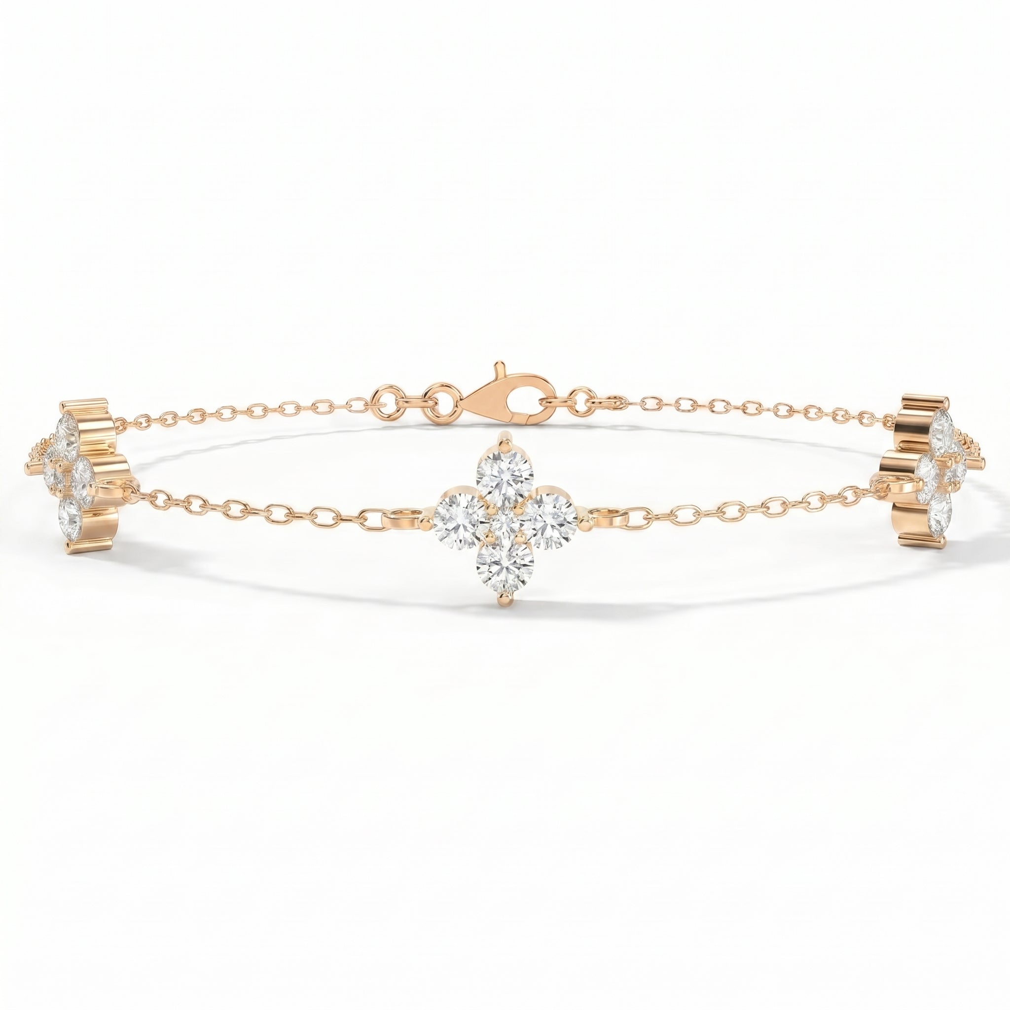 Verdant Bloom Clover Round Diamond Chain Bracelet