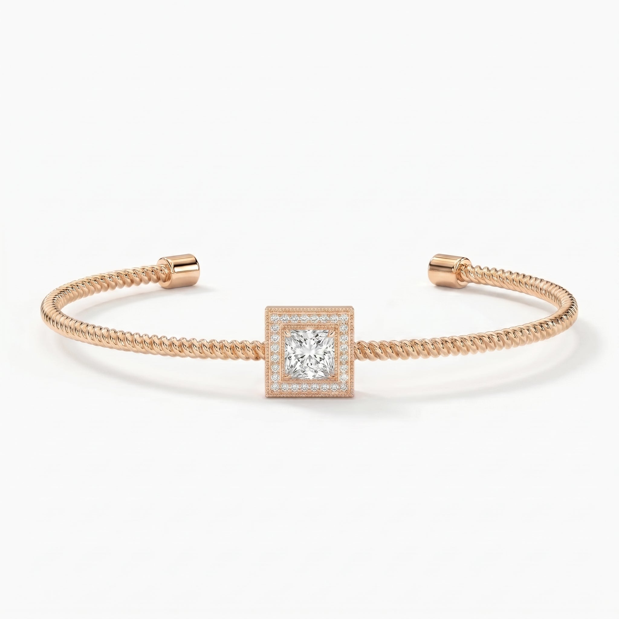 Luxury Cuff Bracelet with Square Halo Princess Centerpiece