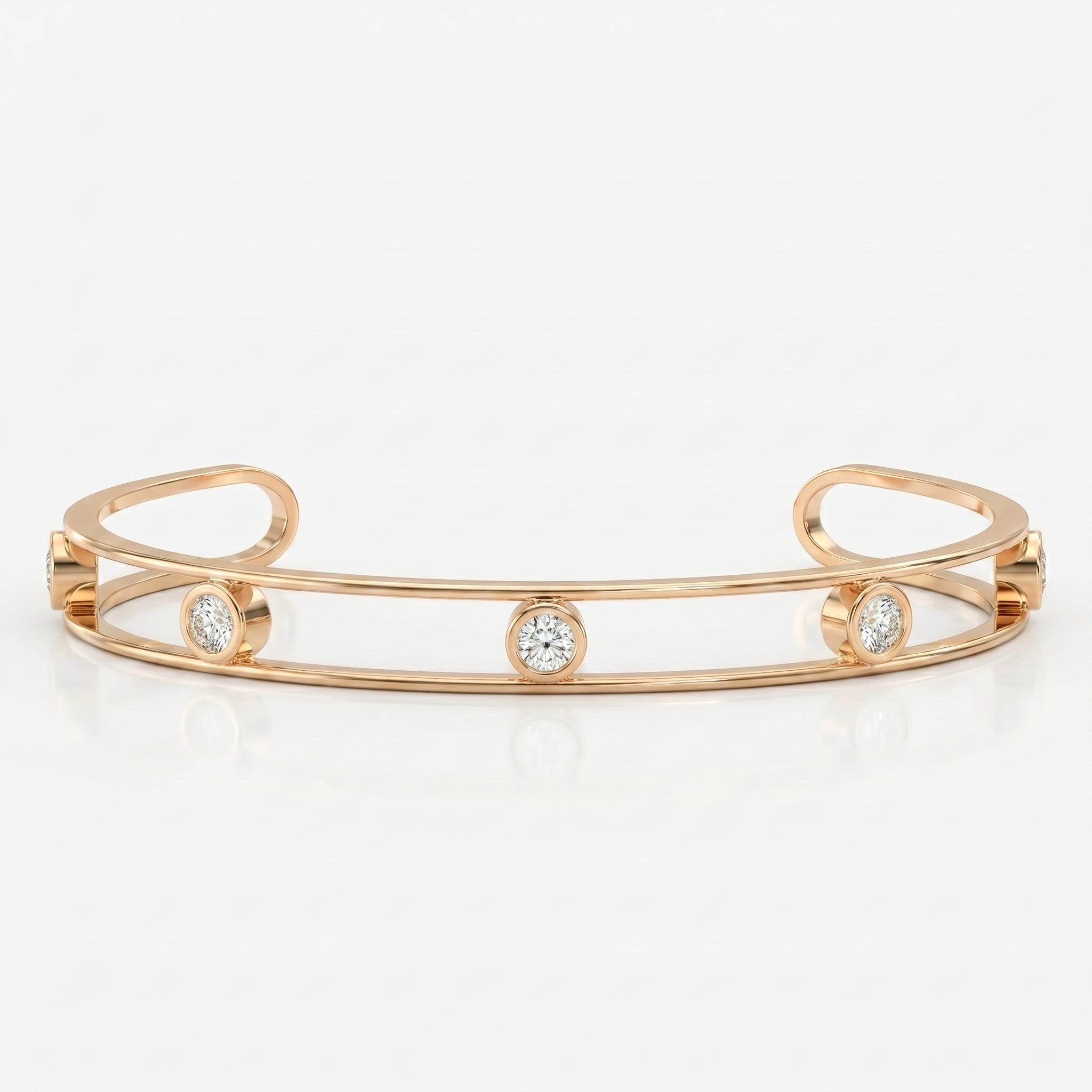 Minimalist Cuff Bracelet with Bezel Set Round Diamond