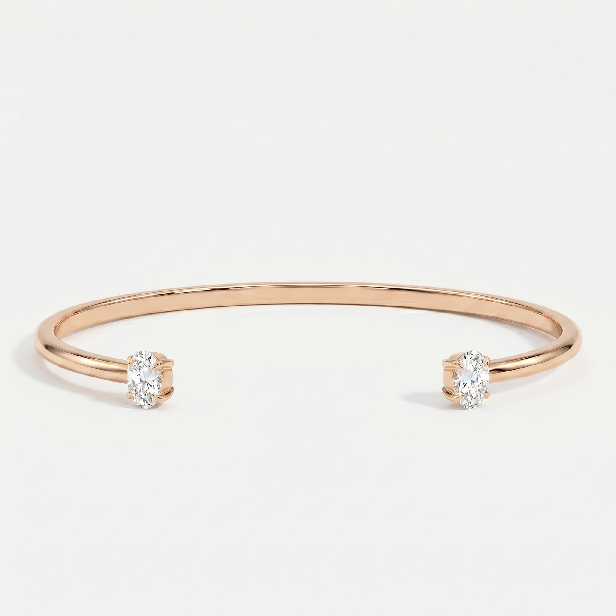  Minimalist Open Cuff Bracelet with Solitaire Oval Diamond