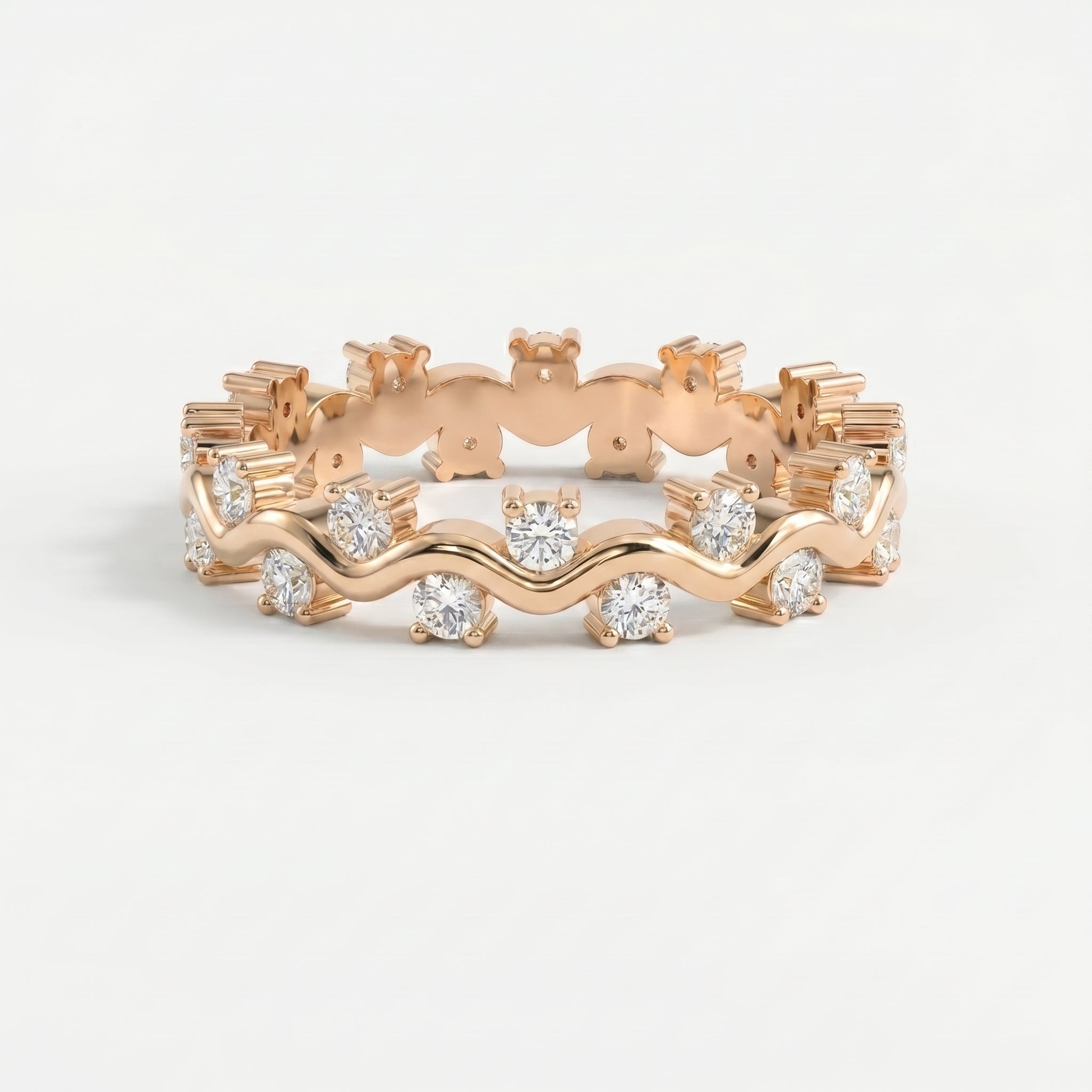 Curved Diamond Ring with Round Brilliant Cut Ring