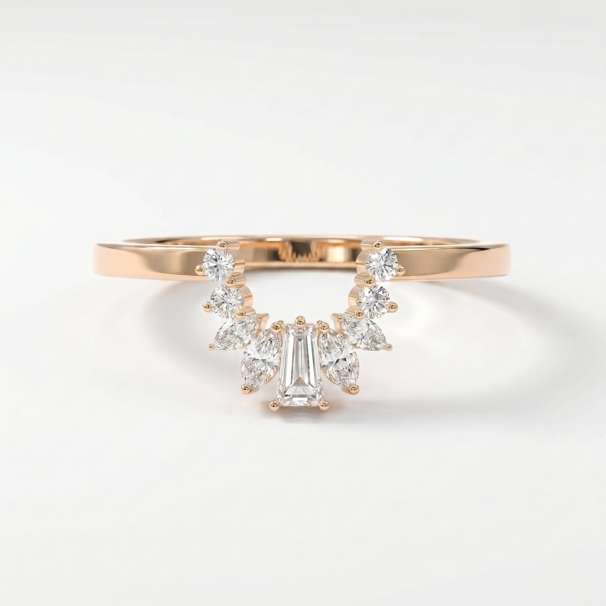 Gracefully Crafted Marquise &  Baguette Diamond Curved Design Ring