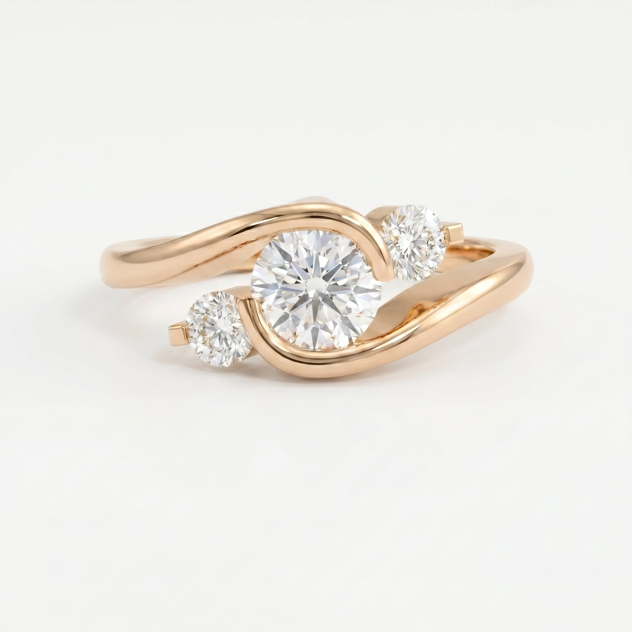 Modern Three-Stone Diamond Bypass Unique Swirl Design