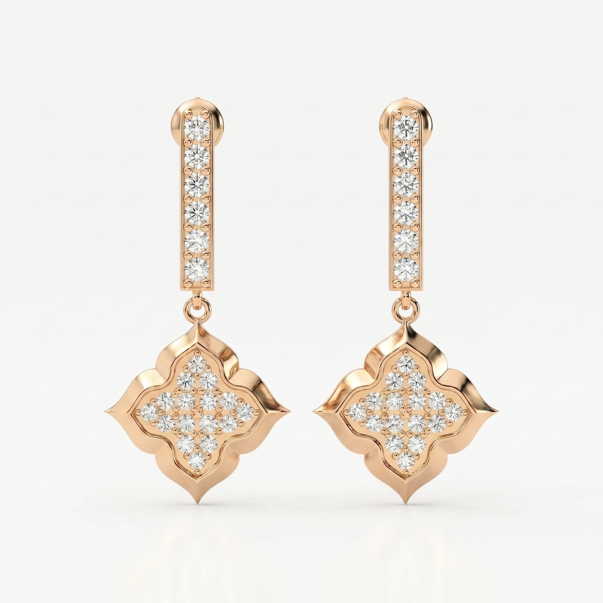 Round Cut Diamond Quatrefoil Drop Earrings