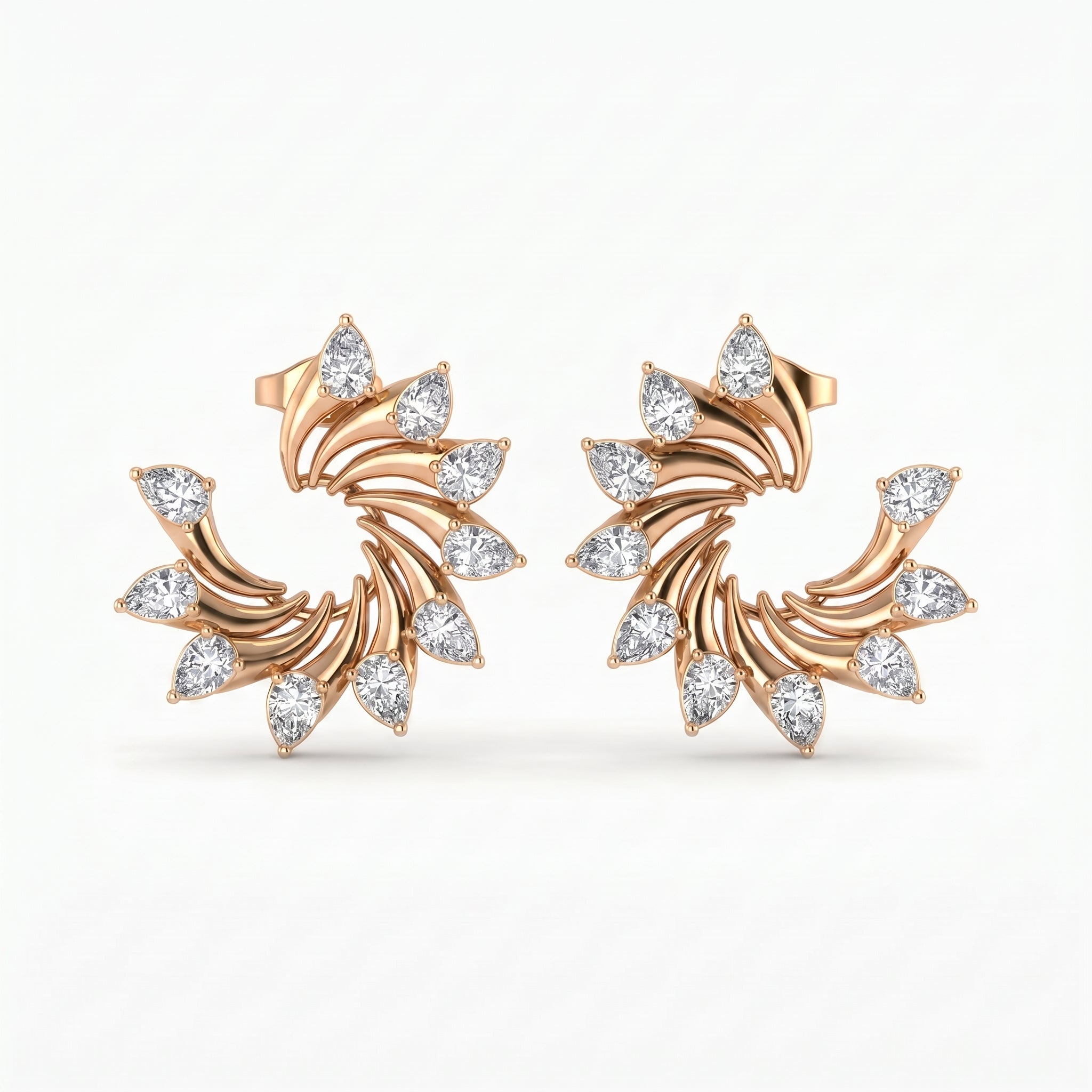 Pear Cut Diamond Swirl Stud Earrings