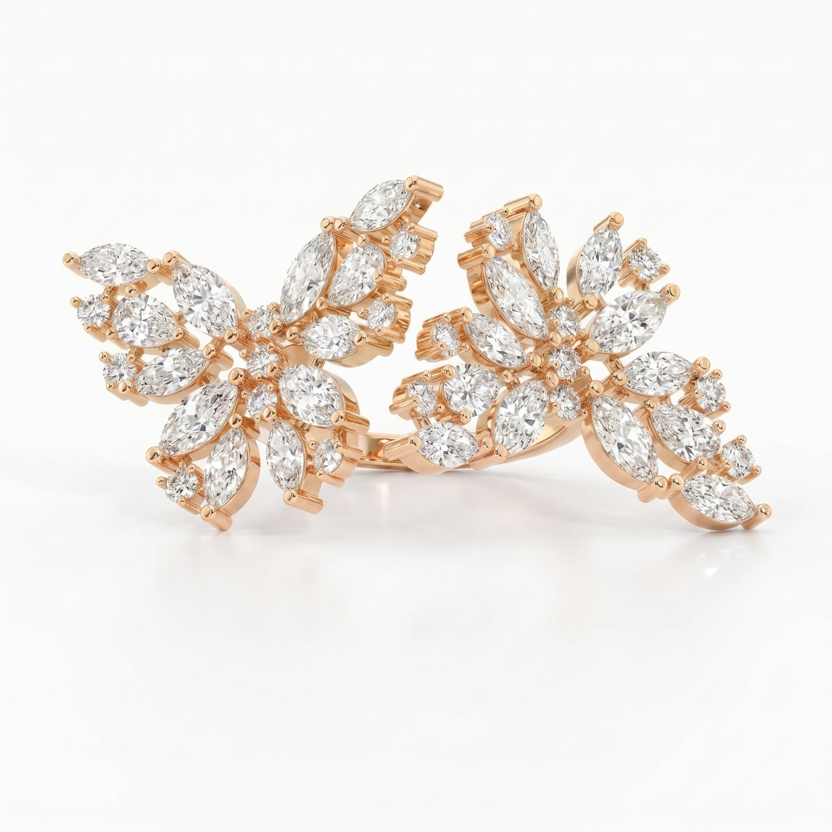 Double Floral Statement Cocktail Butterfly Style Fashion Ring