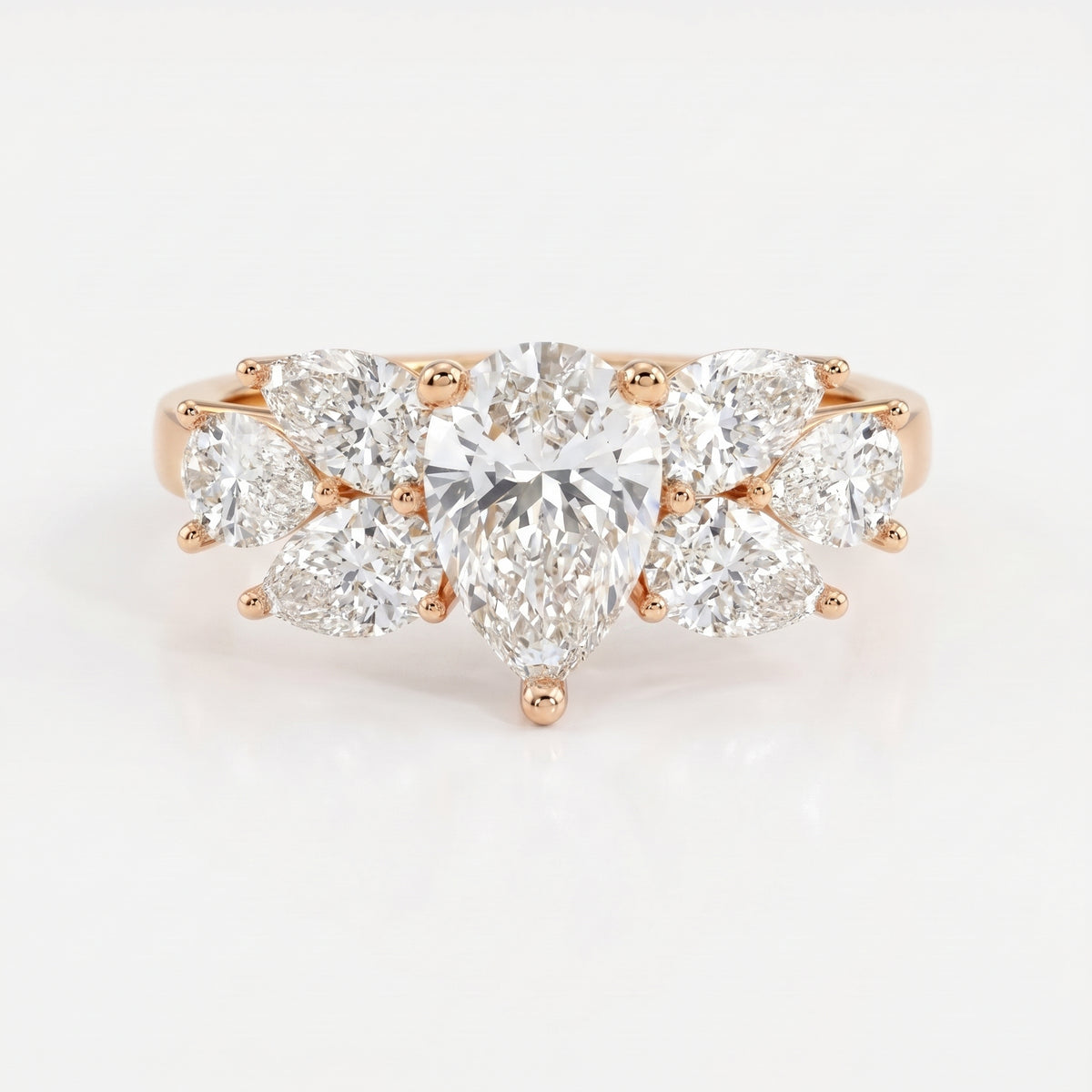 Floral Cocktail Cluster Design Pear Shape Diamond Fashion Ring