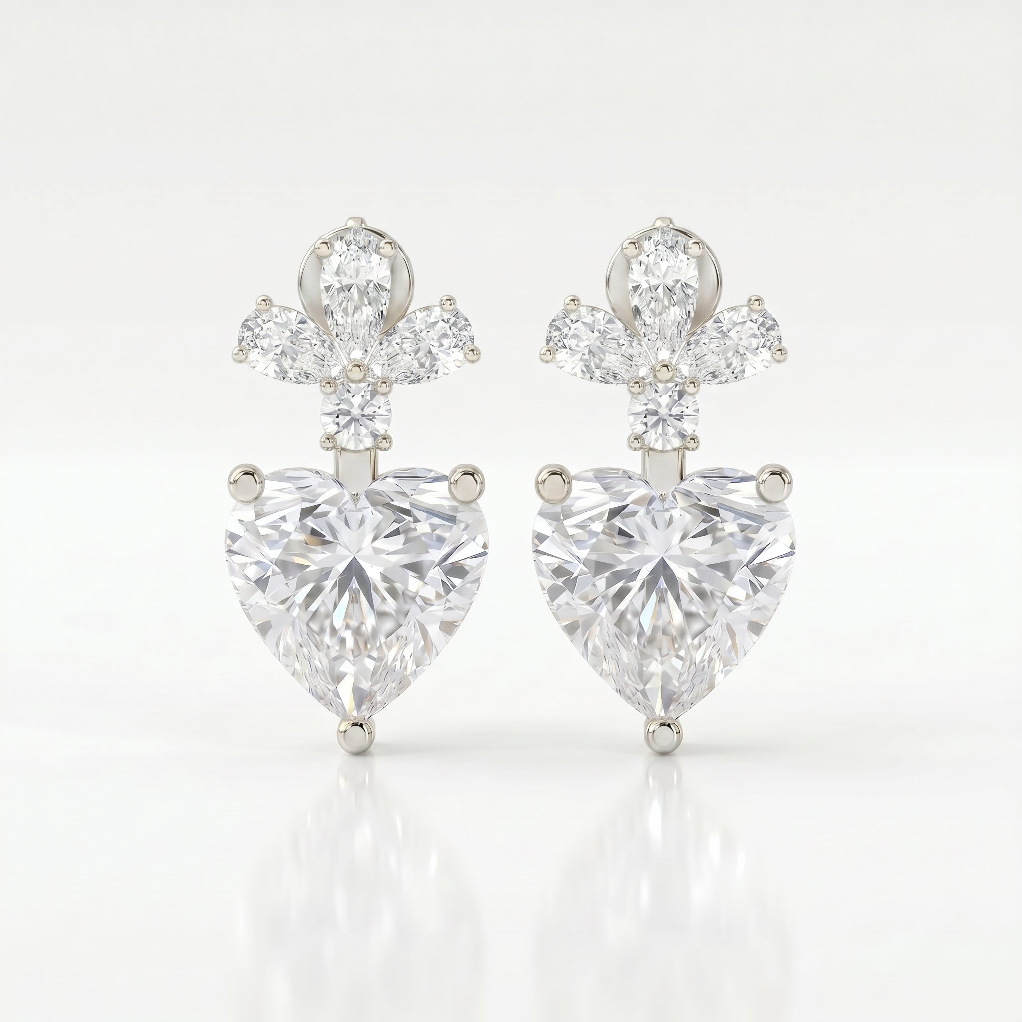 Floral Cluster Heart Diamond Drop Earring