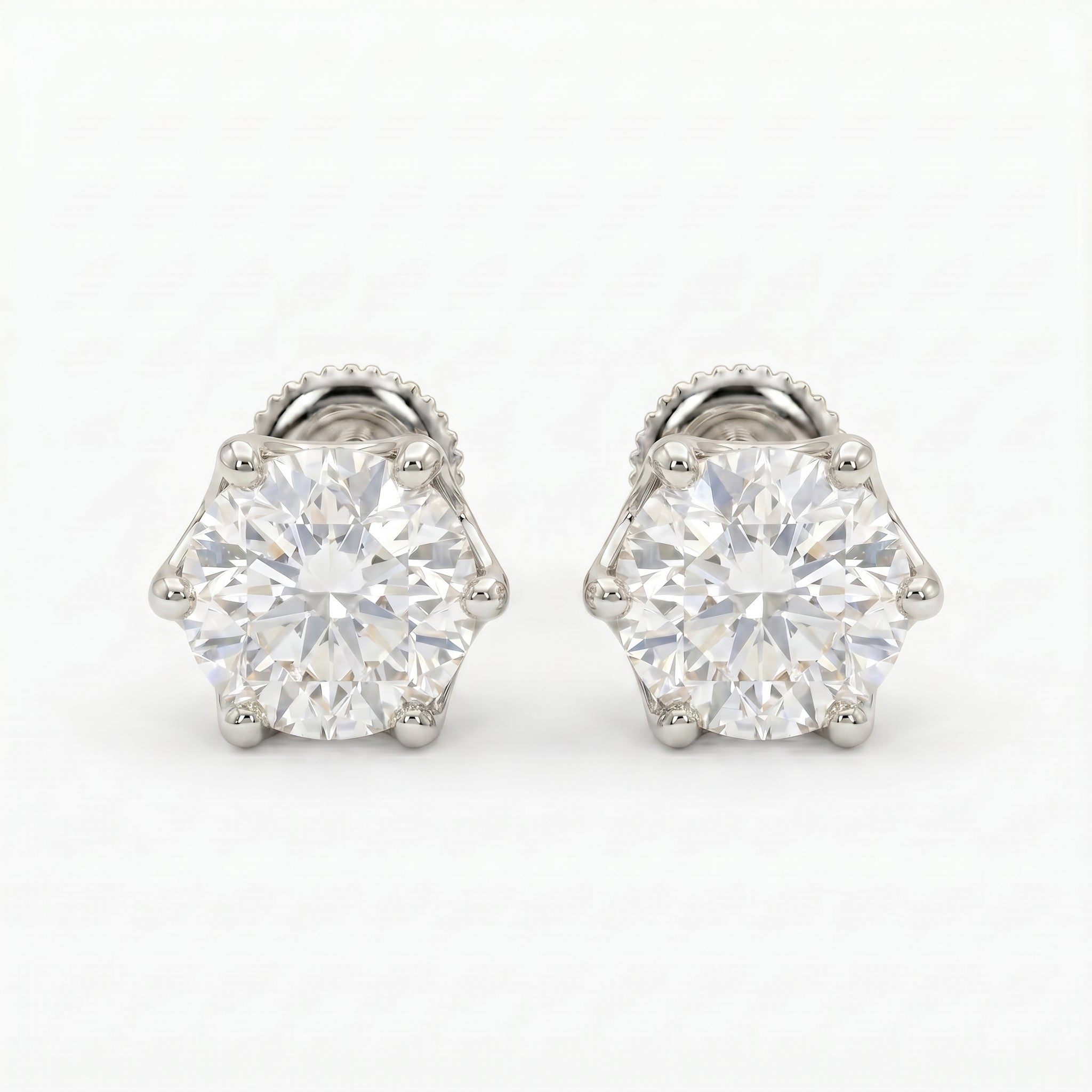 Classic 6 Prong Round Brilliant Diamond Stud Earrings