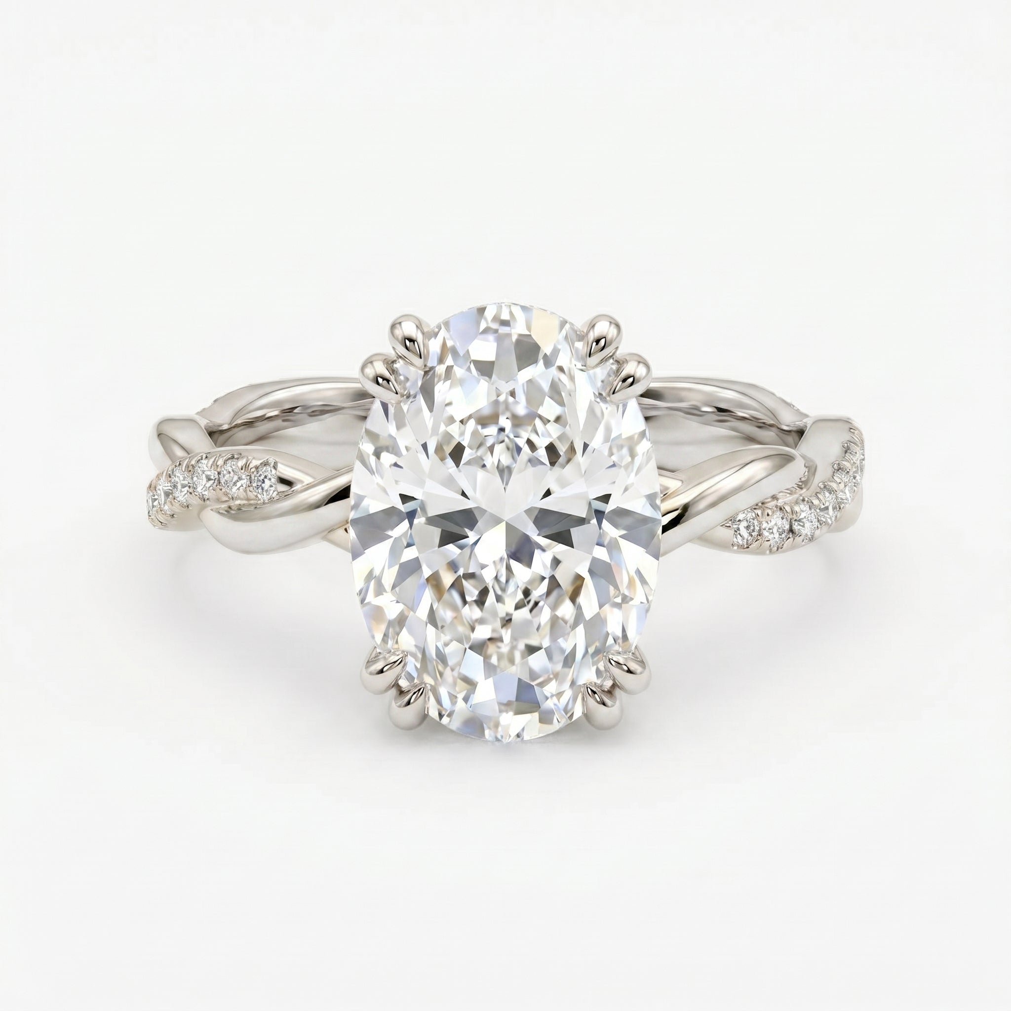 Oval Cut Diamond Round Accent Side Stone Engagement Ring