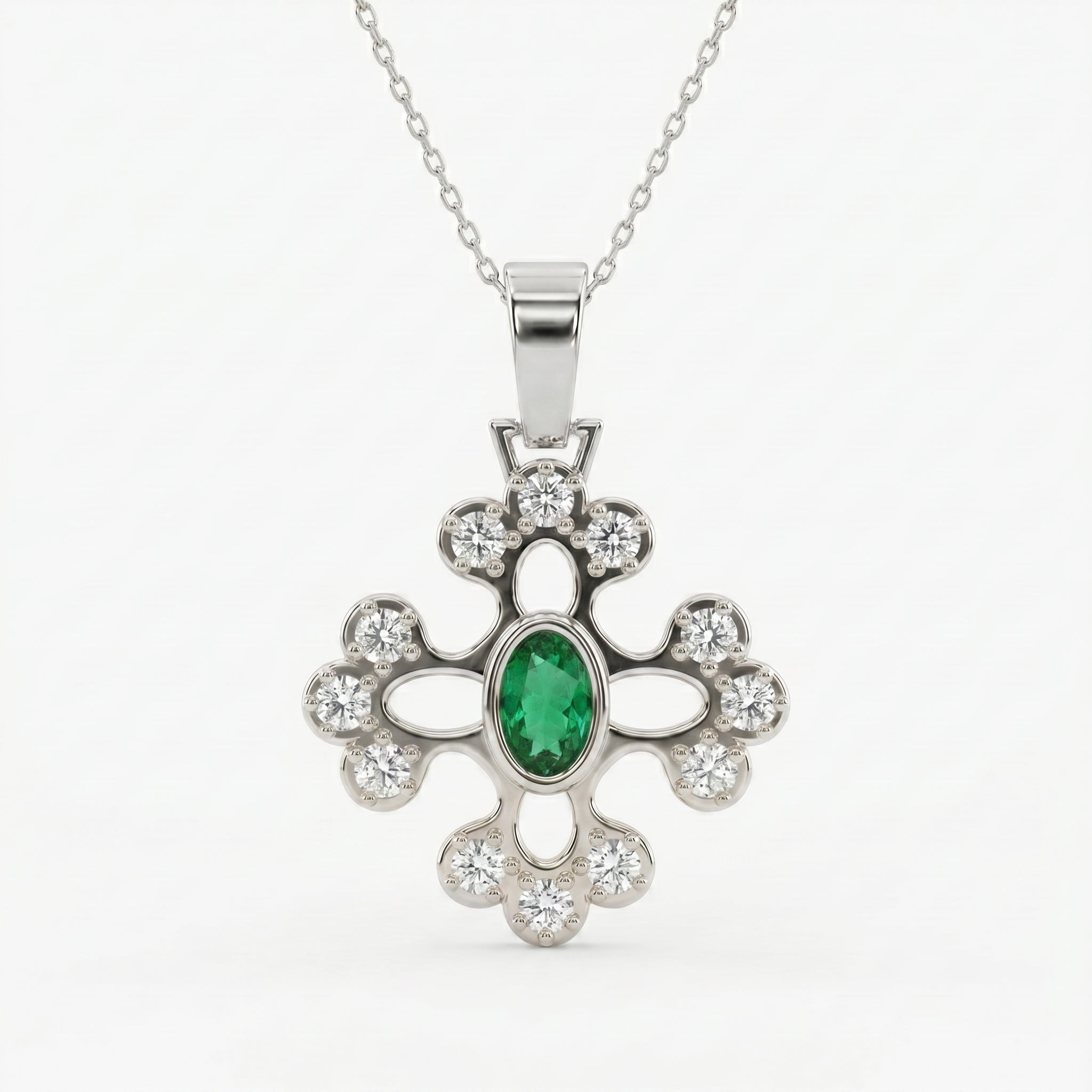 Elegant Round Diamond Floral Pendant Necklace