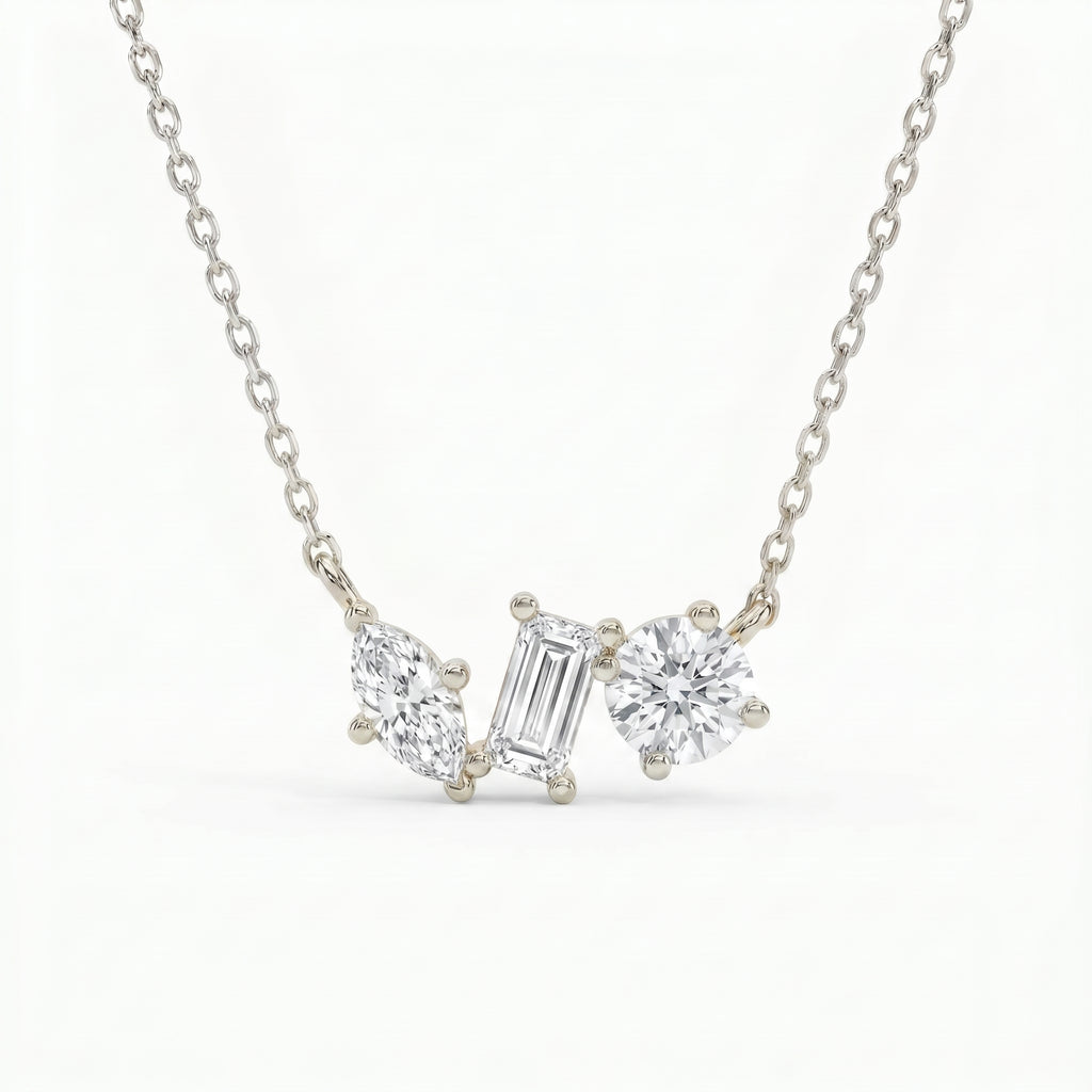 Elegant Three Stone Diamond Pendant Necklace