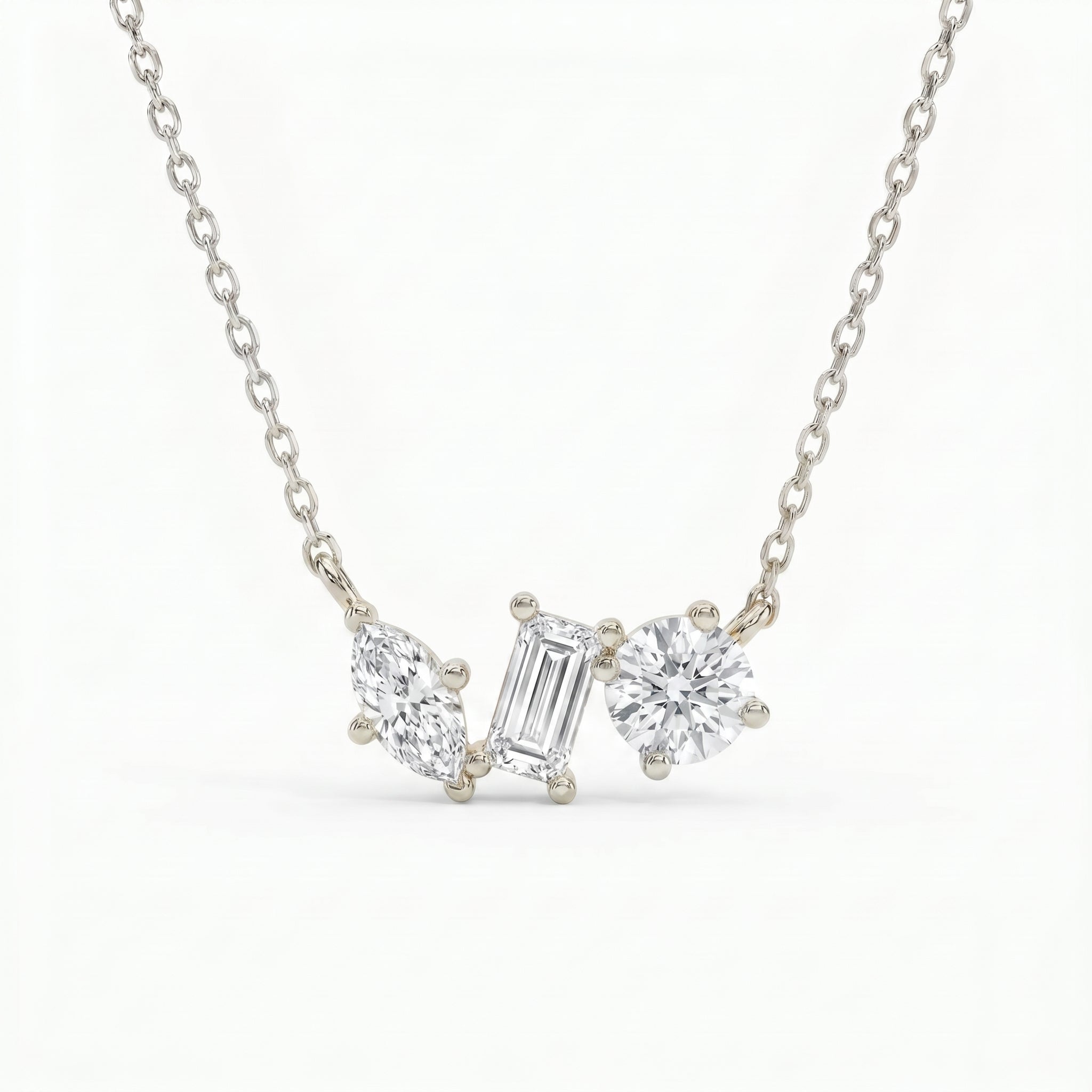 Elegant Three Stone Diamond Pendant Necklace