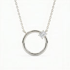 Emerald Cut Diamond Pendant Circle Design Necklace