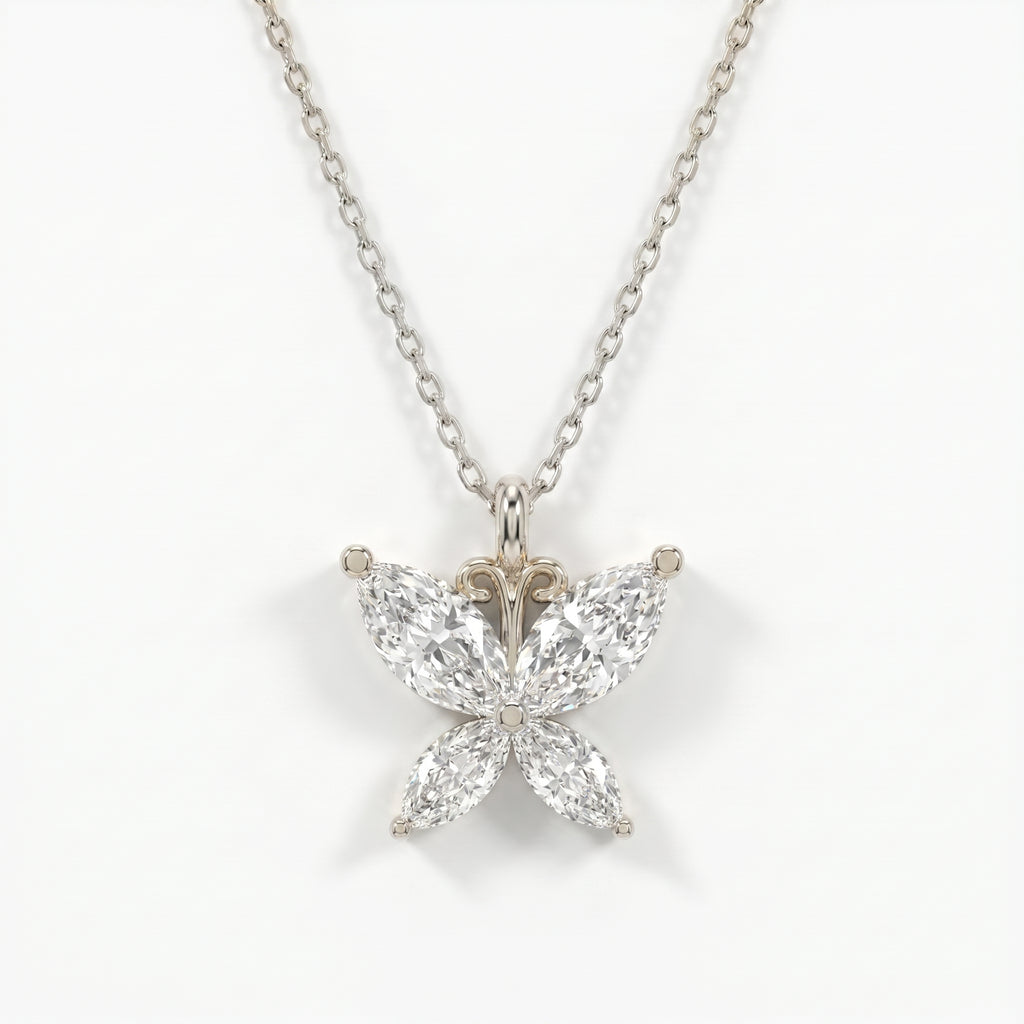 Butterfly Marquise Cut  Diamond Pendant Necklace