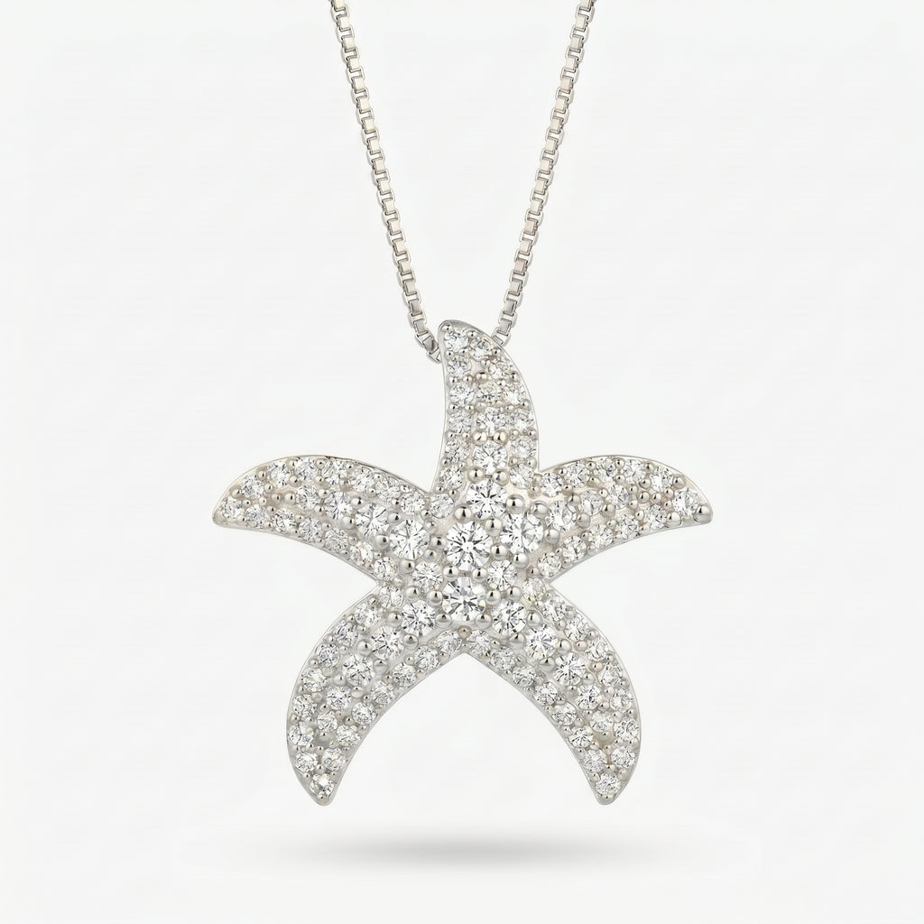 Round Diamond Celestial Starfish Design Pendant