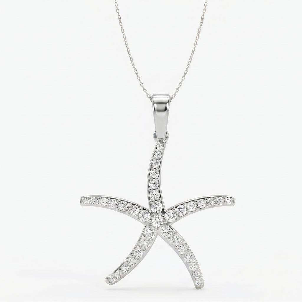 Round Diamond Starfish Embrace Pendant Necklace