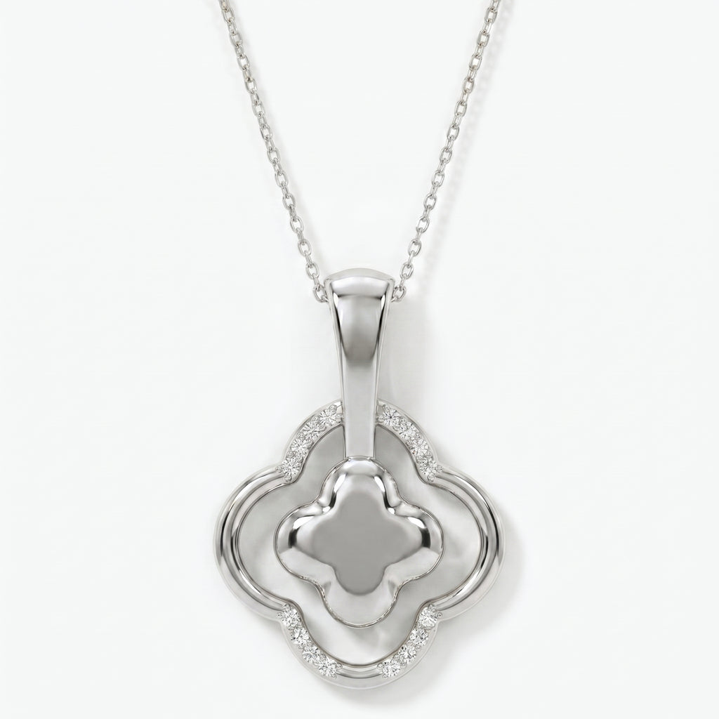 Round Diamond Elegant Clover Bloom Pendant Necklace