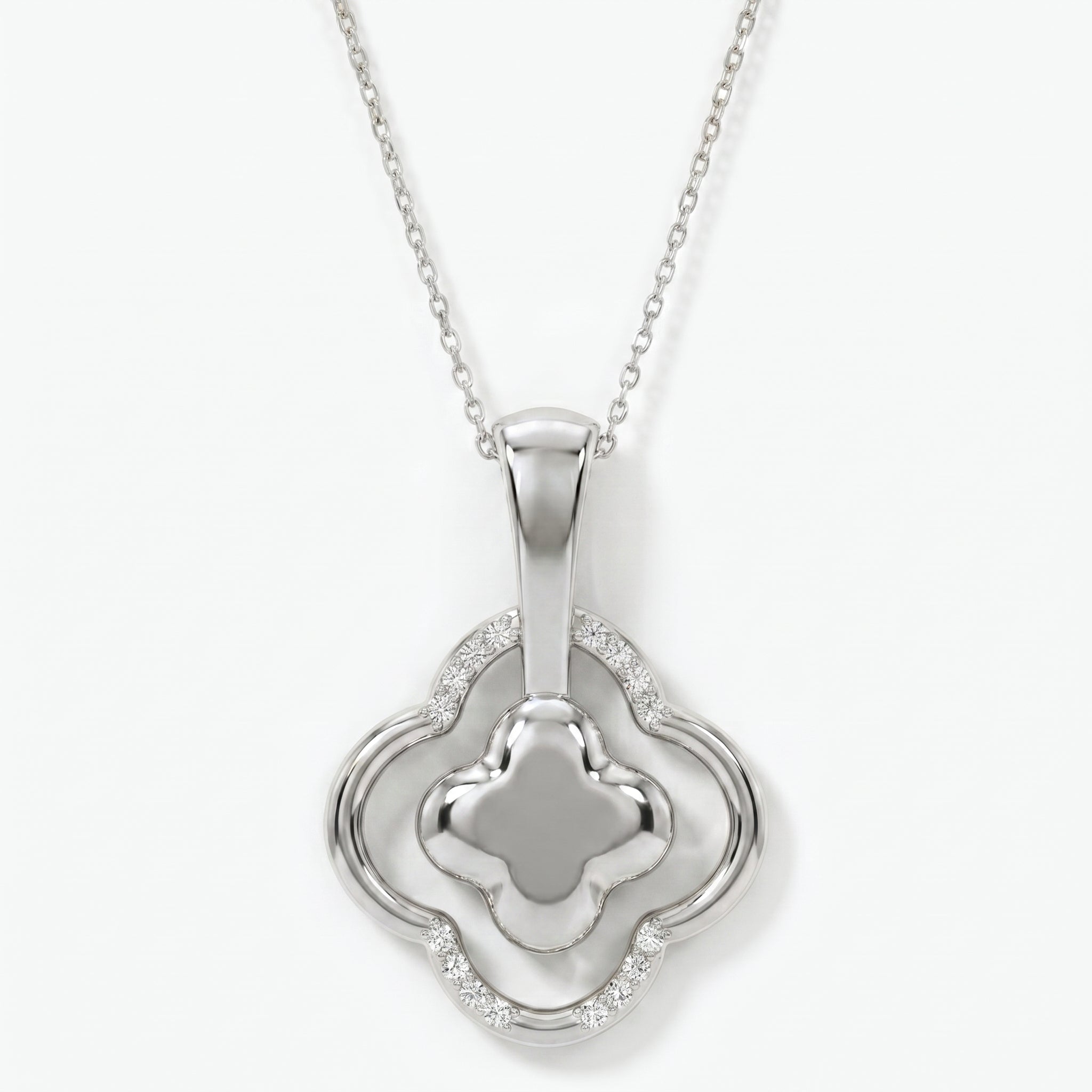 Round Diamond Elegant Clover Bloom Pendant Necklace