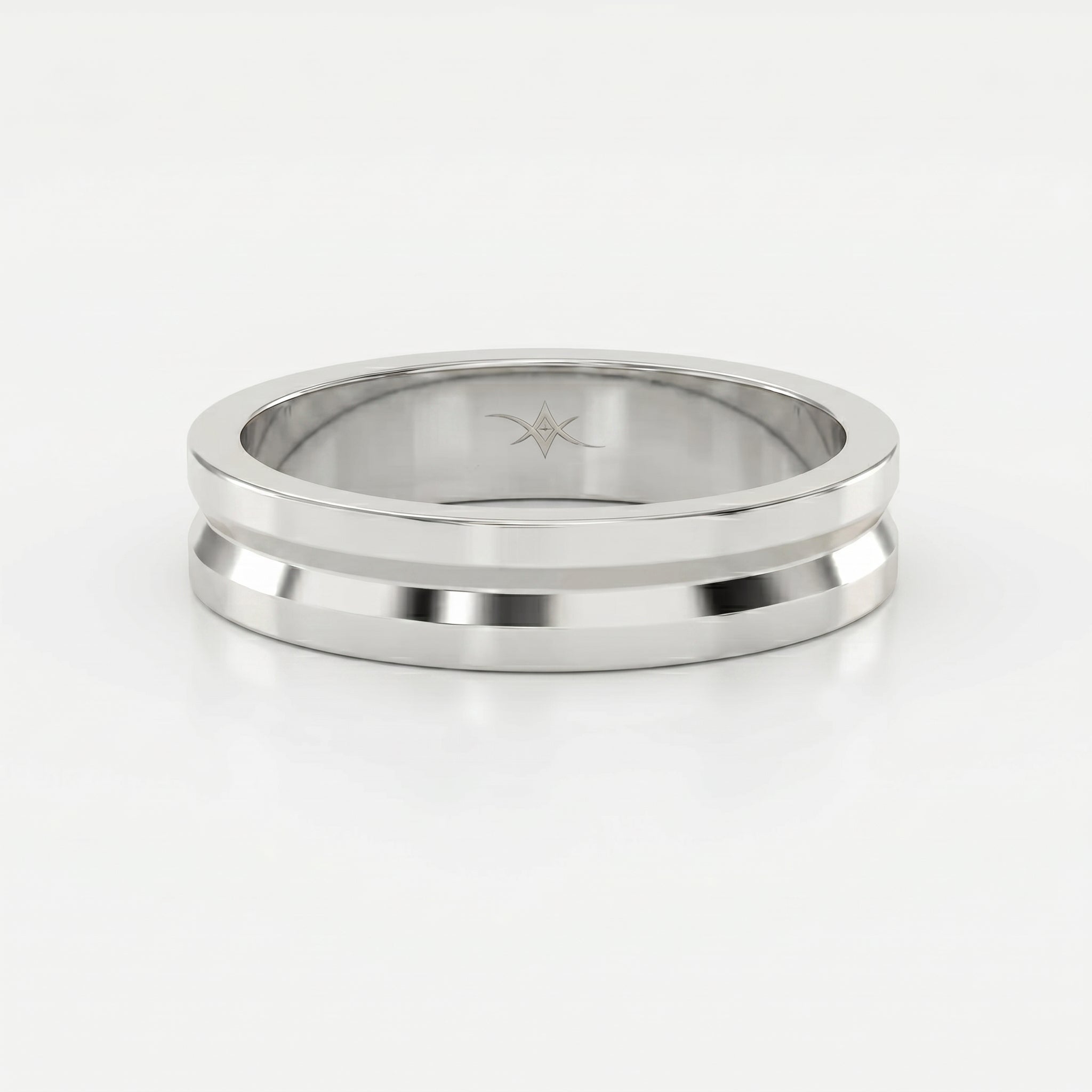 Bullnose Groove Pattern Flat Wedding Metal Ring