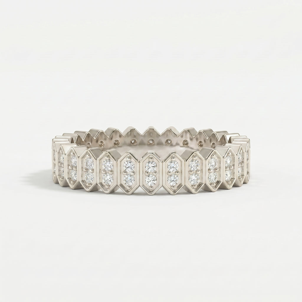 Marquise Motif Round Diamond Wedding Band