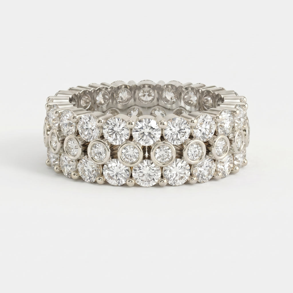 Wide Multi Row Round Brilliant Cut Diamond Band