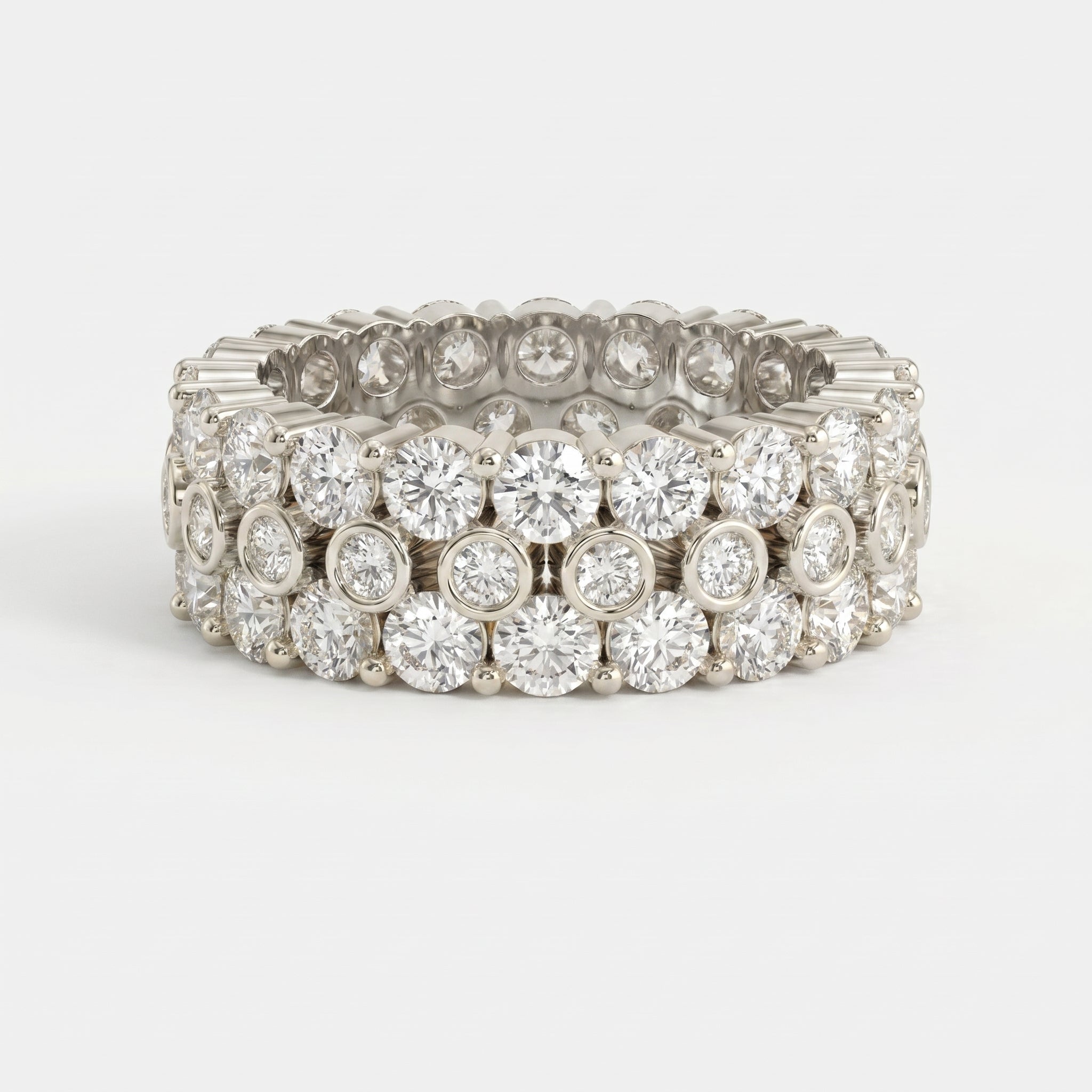 Wide Multi Row Round Brilliant Cut Diamond Band