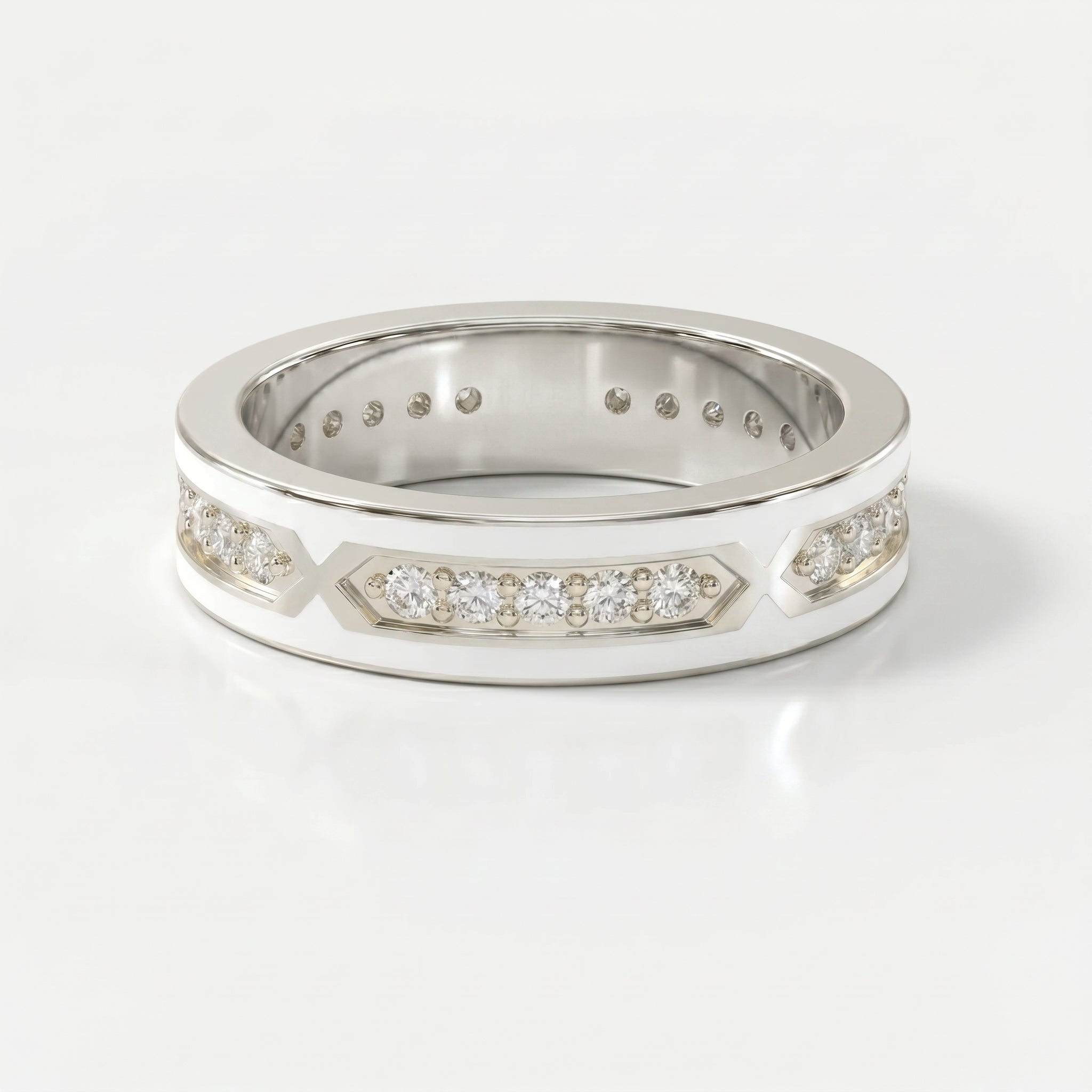 Round Diamond With White Enamel Band