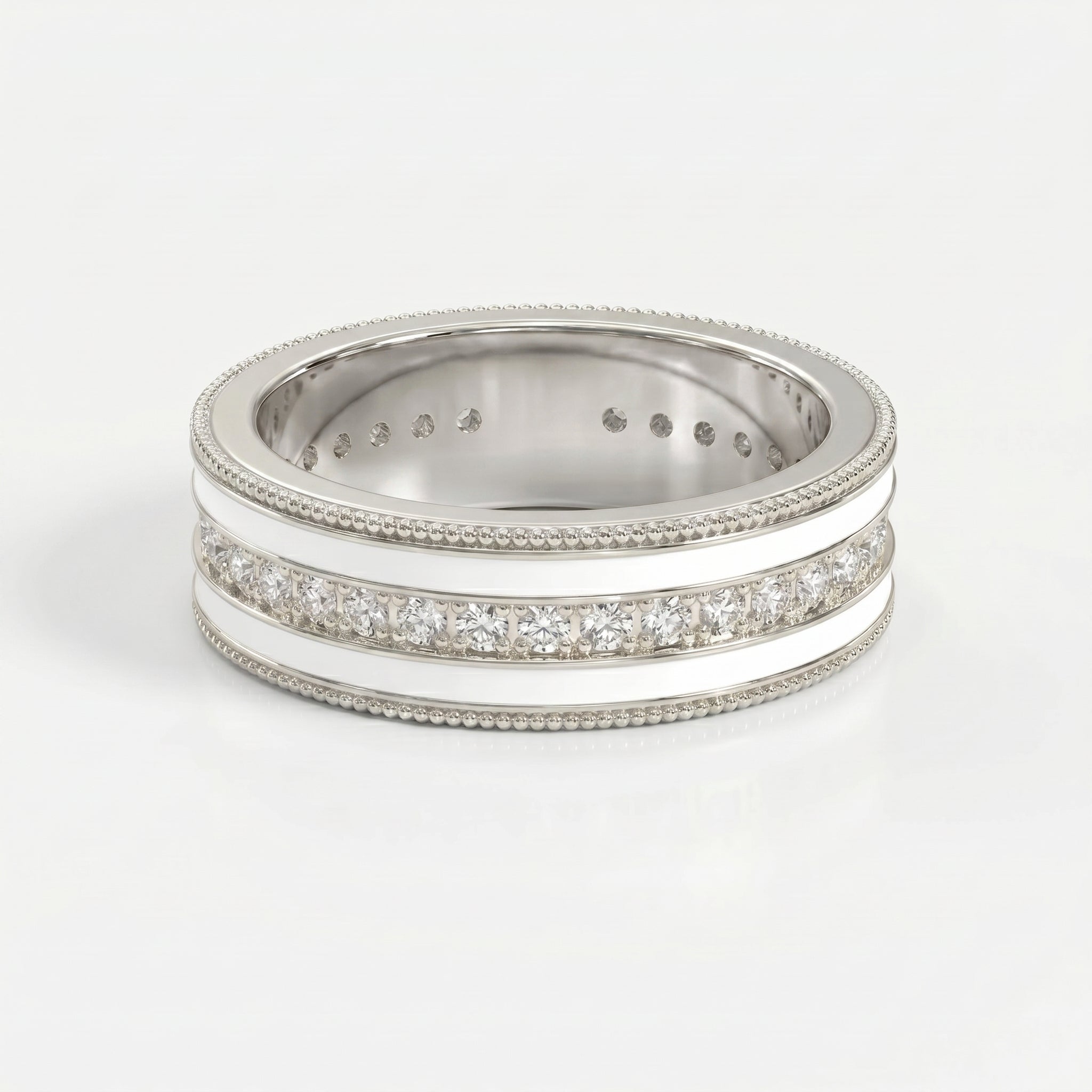Half Carat Round Diamond With White Enamel Band