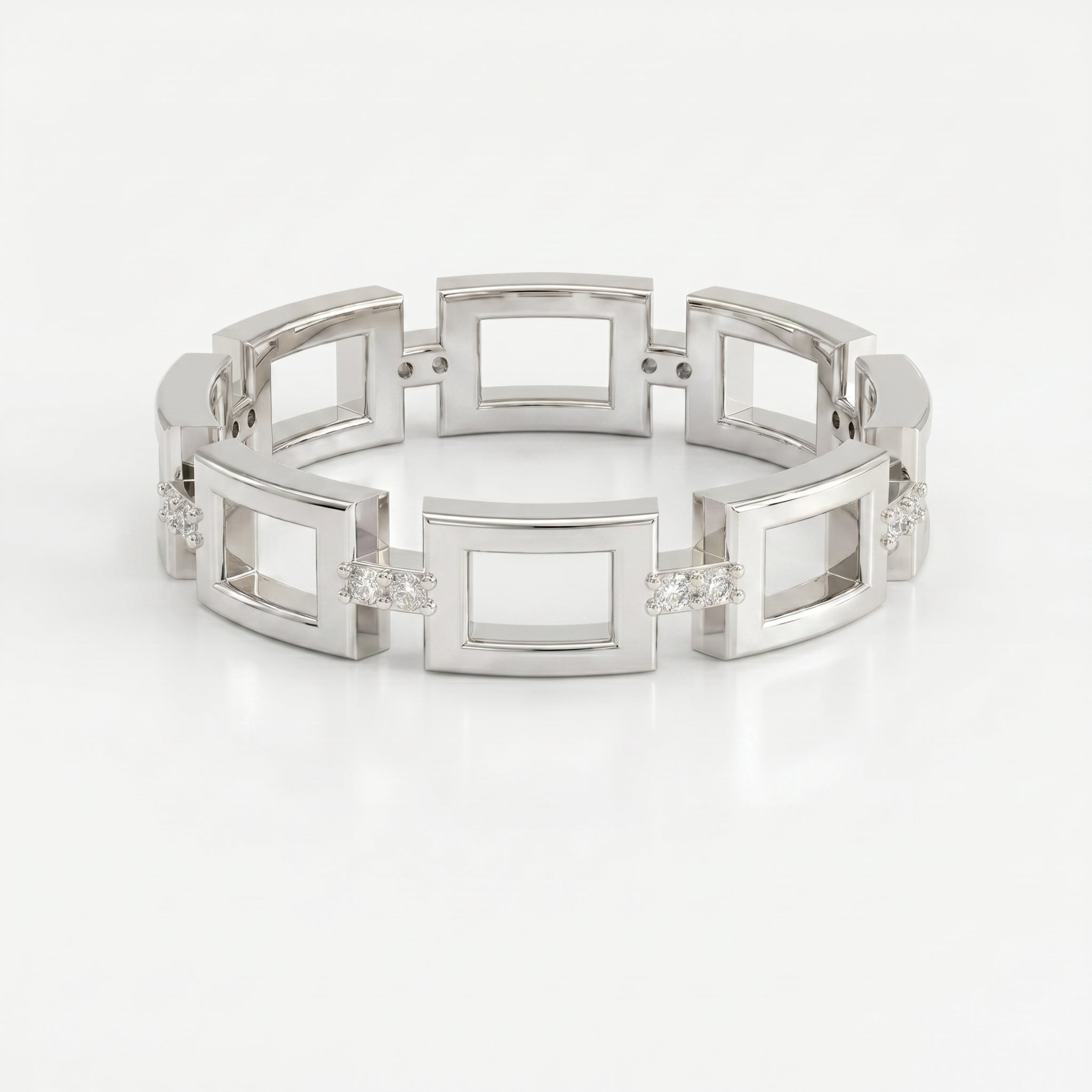 Square Link Dainty Round Diamond Wedding Band