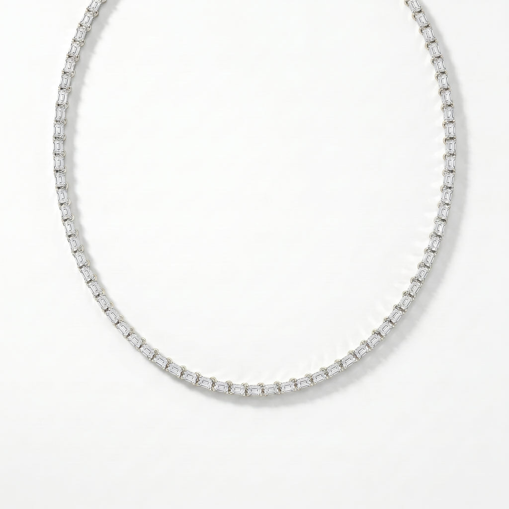 Elevate Elegance Emerald Cut Diamond Tennis Necklace