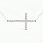 Side Way Cross Round Diamond Necklace