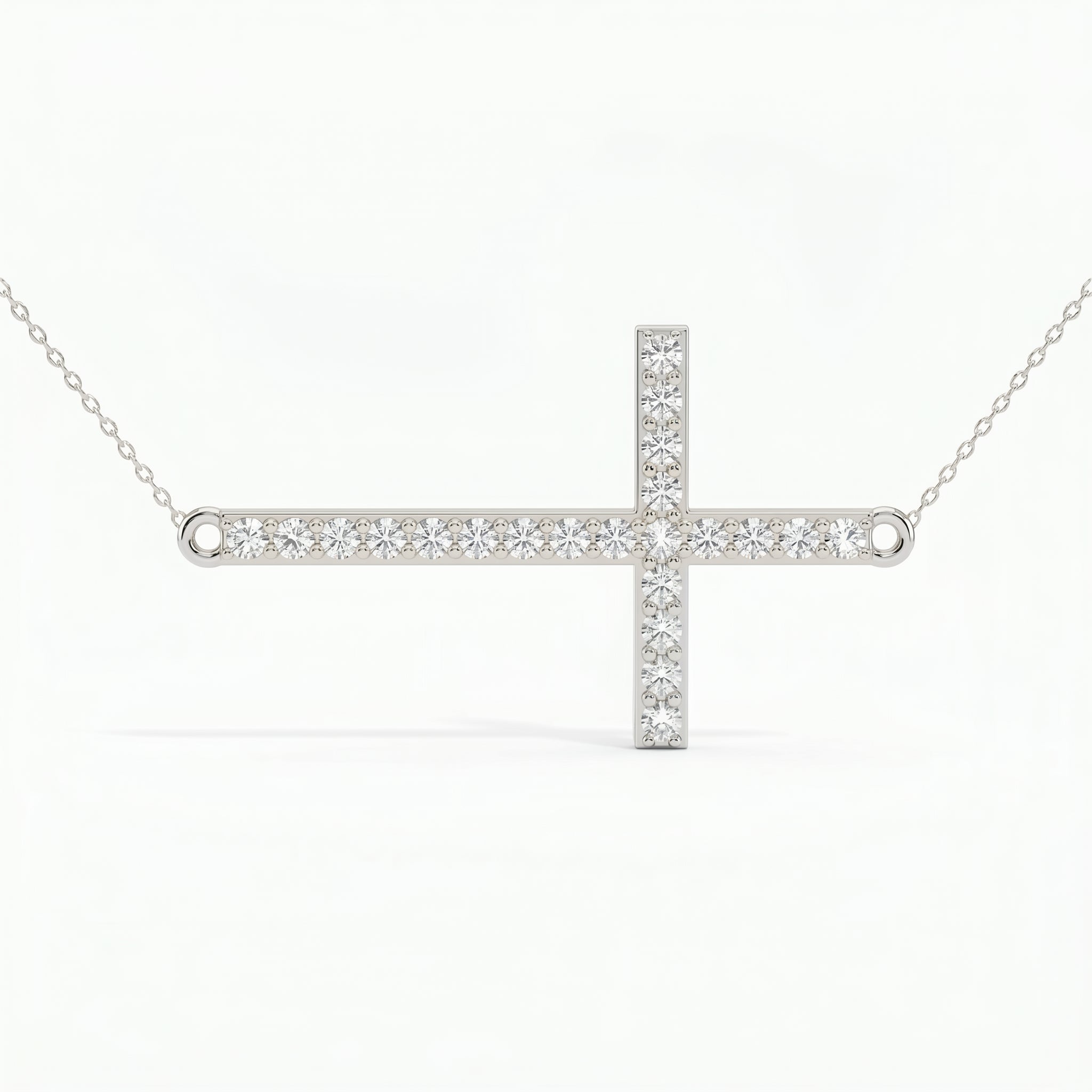 Side Way Cross Round Diamond Necklace