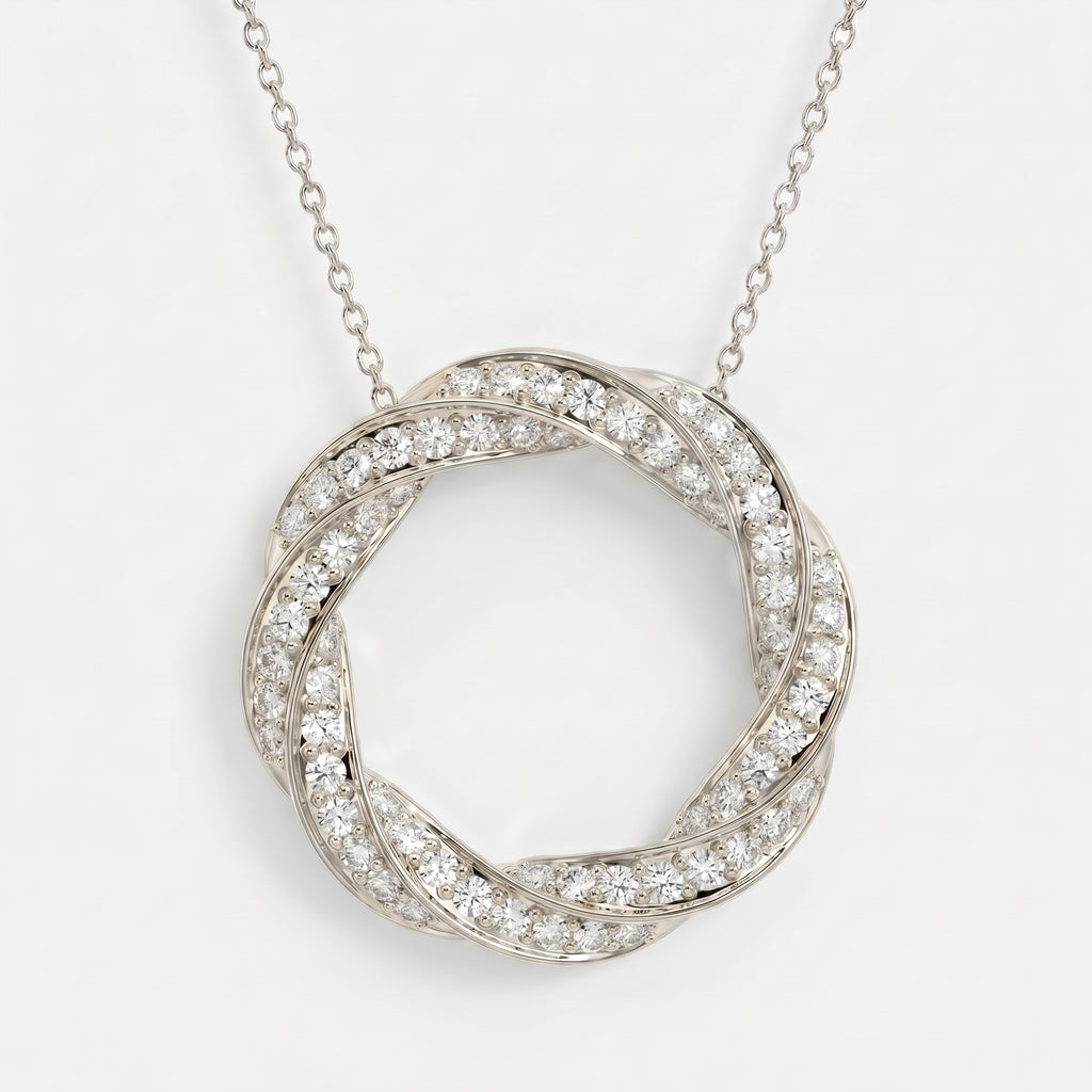 Round Diamond Twisted Circle of Life Fashion Necklace 