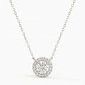 Round Shape Diamond and Side Stone Halo Design Necklace
