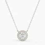 Round Shape Diamond and Side Stone Halo Design Necklace