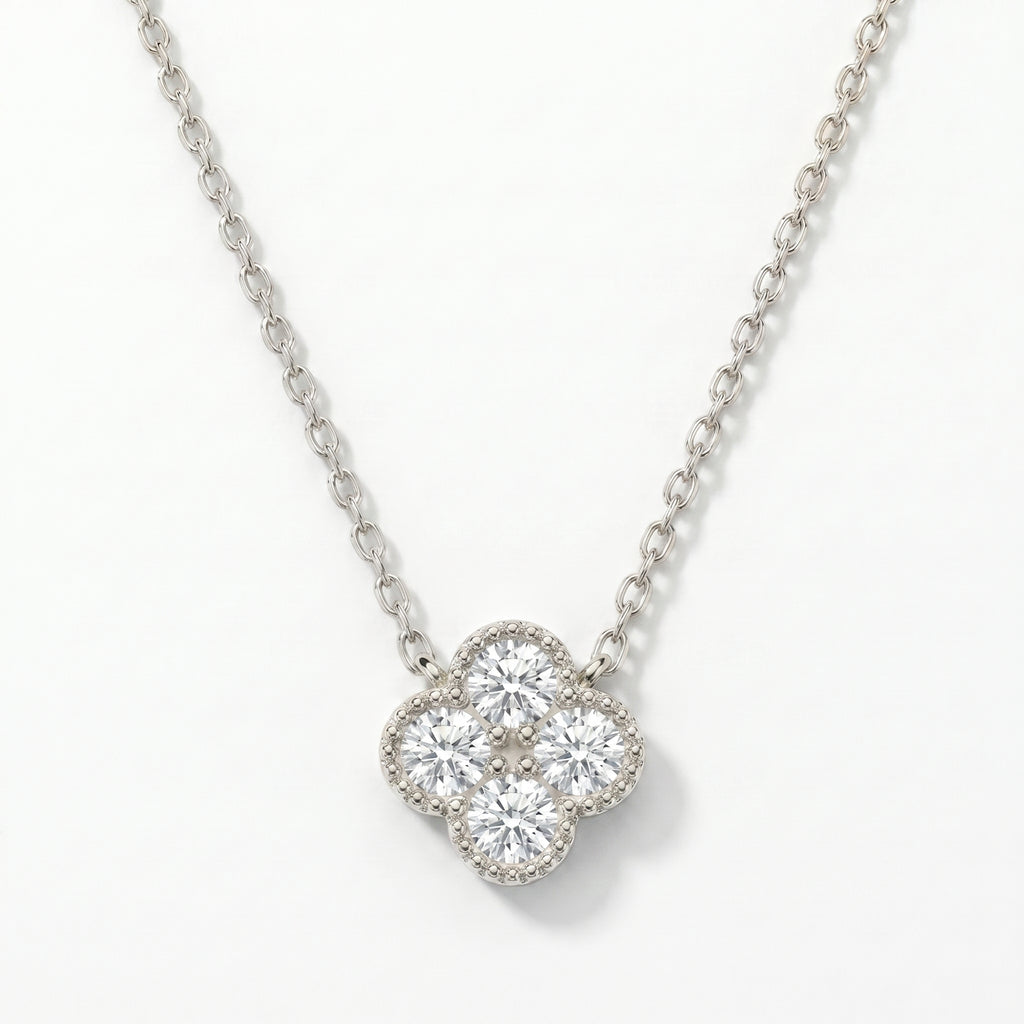 Four Round Brilliant Diamond Clover Design Heritage Necklace