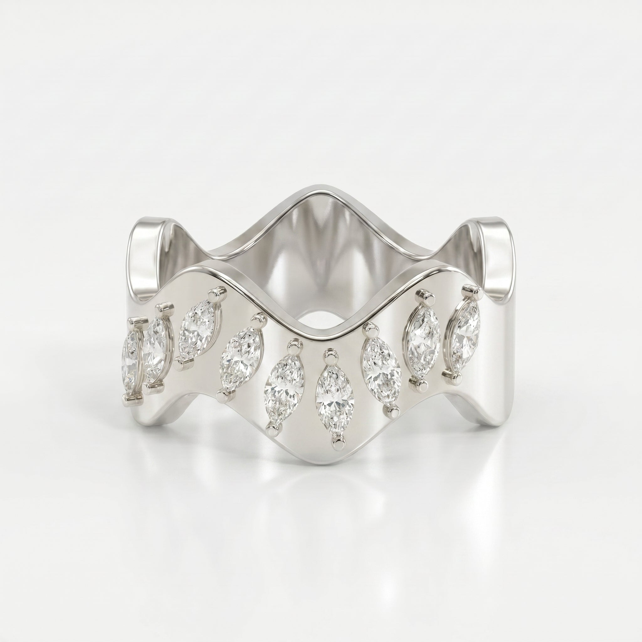 Curved Diamond Band with Marquise Cut Uniqe Statement Band