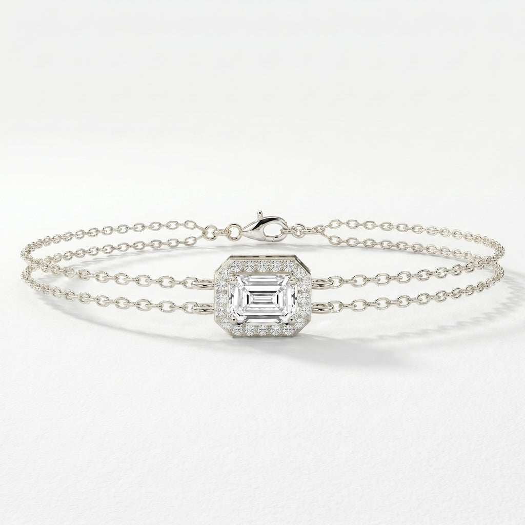 Emerald Diamond Halo Chain Bracelet