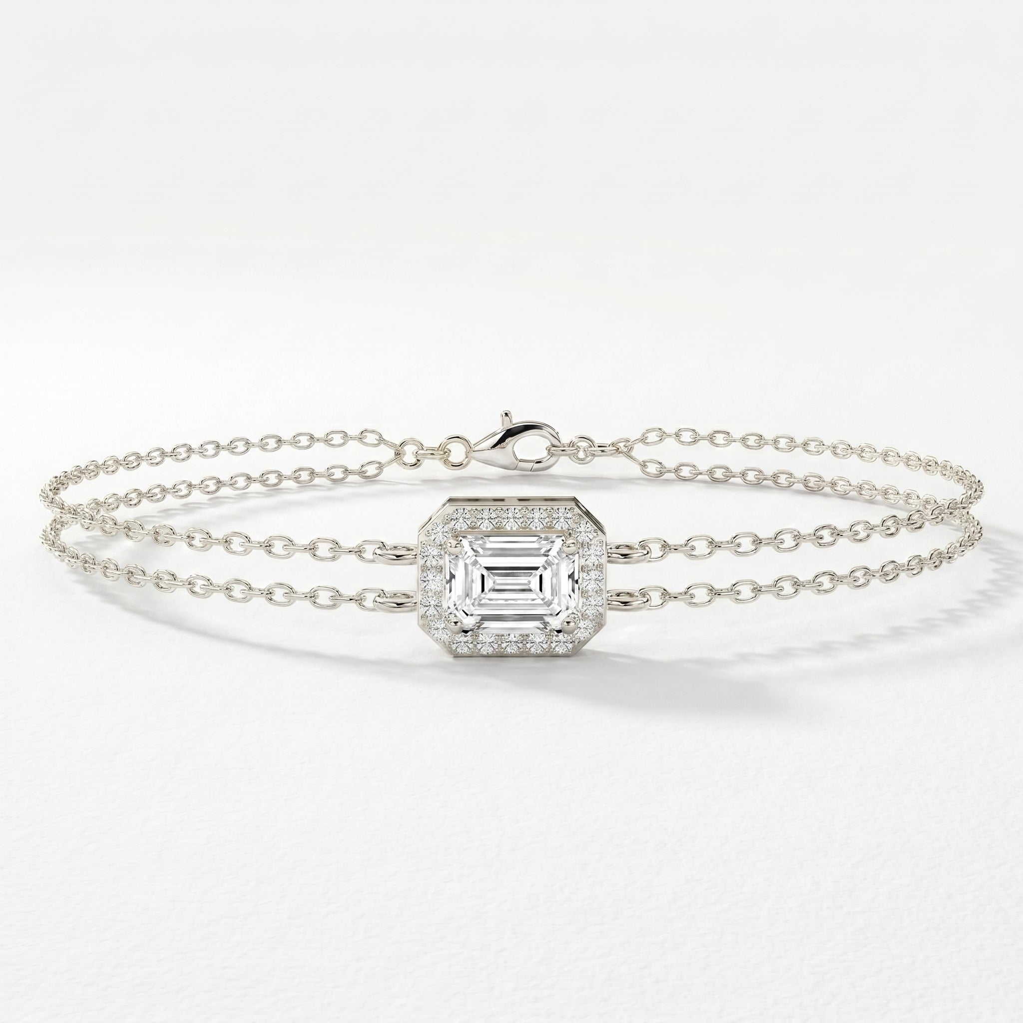 Emerald Diamond Halo Chain Bracelet